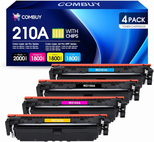 210A Toner Cartridges 4 Pack 210X Replacement for HP 210A W2100A 210X W2100X High Yield for HP Color Laserjet Pro MFP 4301fdw 4301fdn Pro 4201dw 4201dn Series Printers (BK/Y/C/M, with Chip)