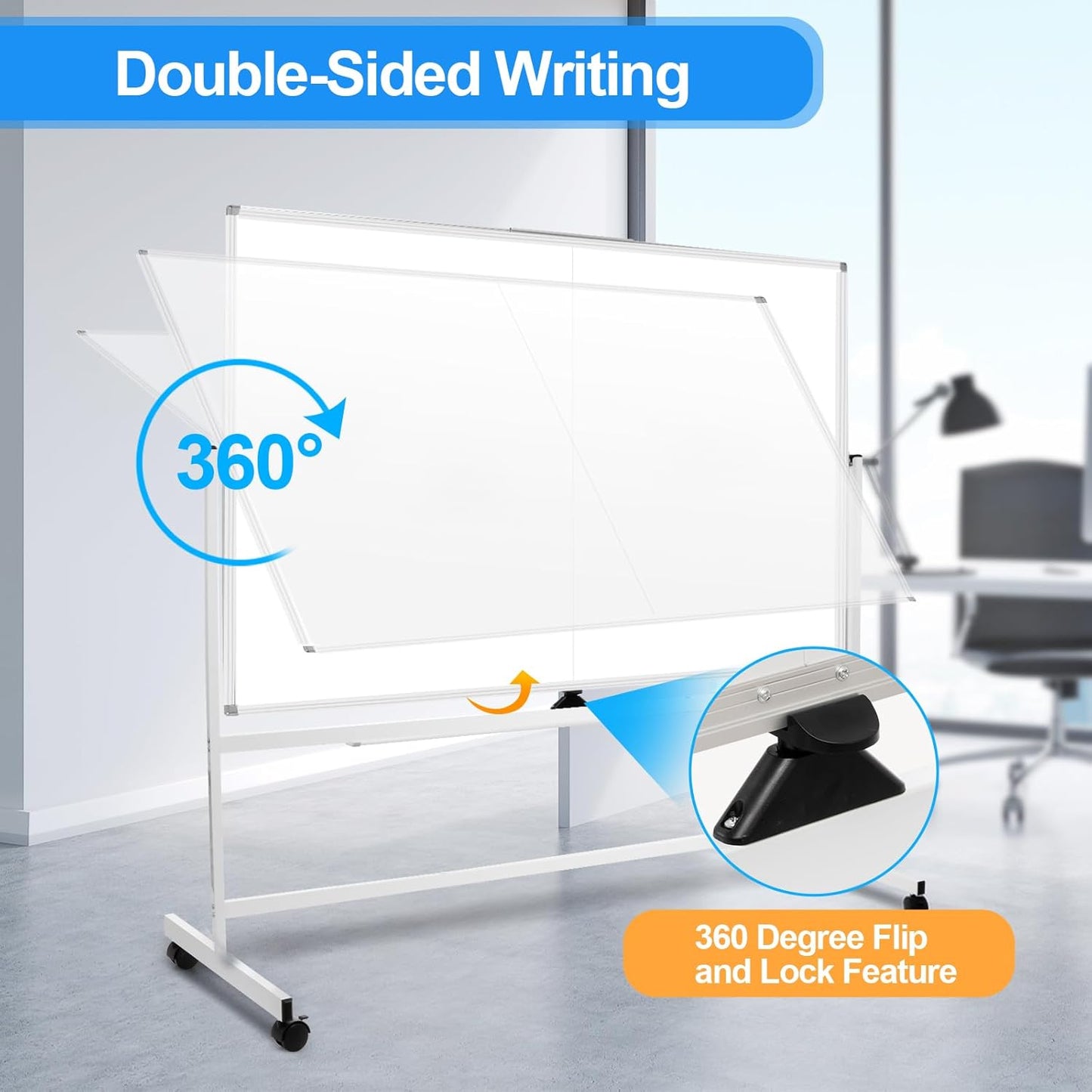 60 x 48 Double Sided Rolling Whiteboard, Large Rolling White Board - Magnetic Rolling Dry Erase Board Easel Standing Board on Wheels with Aluminium Frame for Office, Home & Classroom