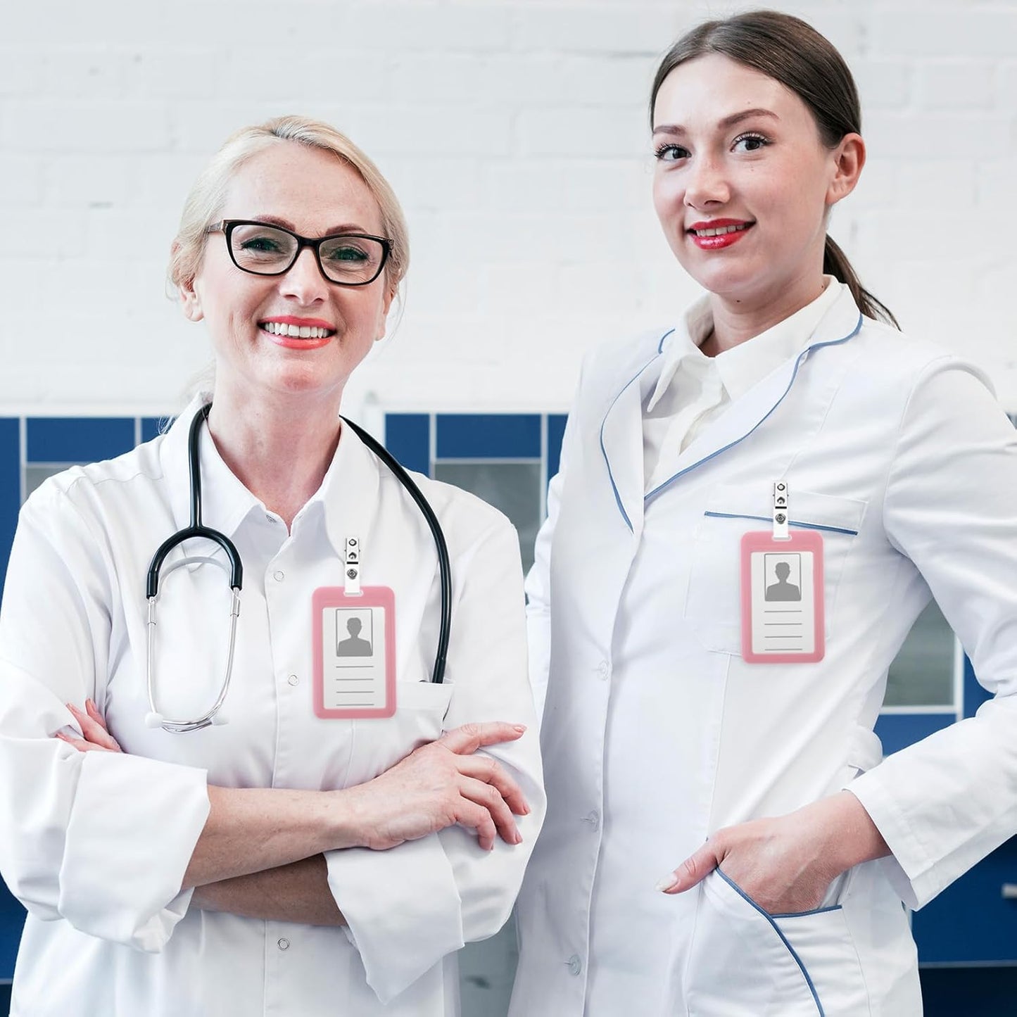 300 Pcs Metal Badge Clips with Clear PVC Straps – Double Hole ID Card Clips for Name Tags, Badge Holders & Office Use