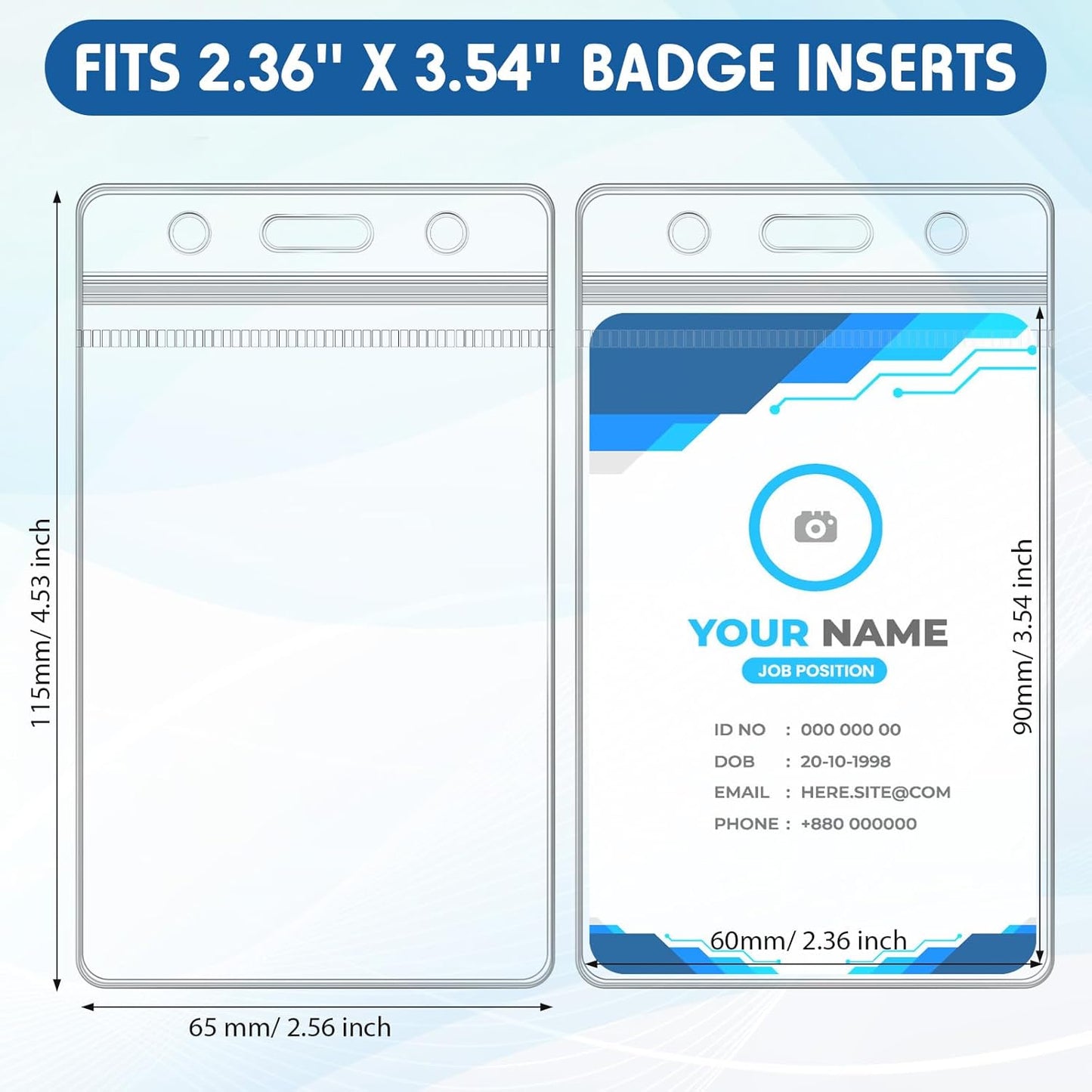 Marspark 100 Pieces Clear Plastic Name Badge ID Card Holders Vertical Name Badge ID Card Holders with Waterproof Resealable Zip Transparent PVC Sleeve Cover for Office School