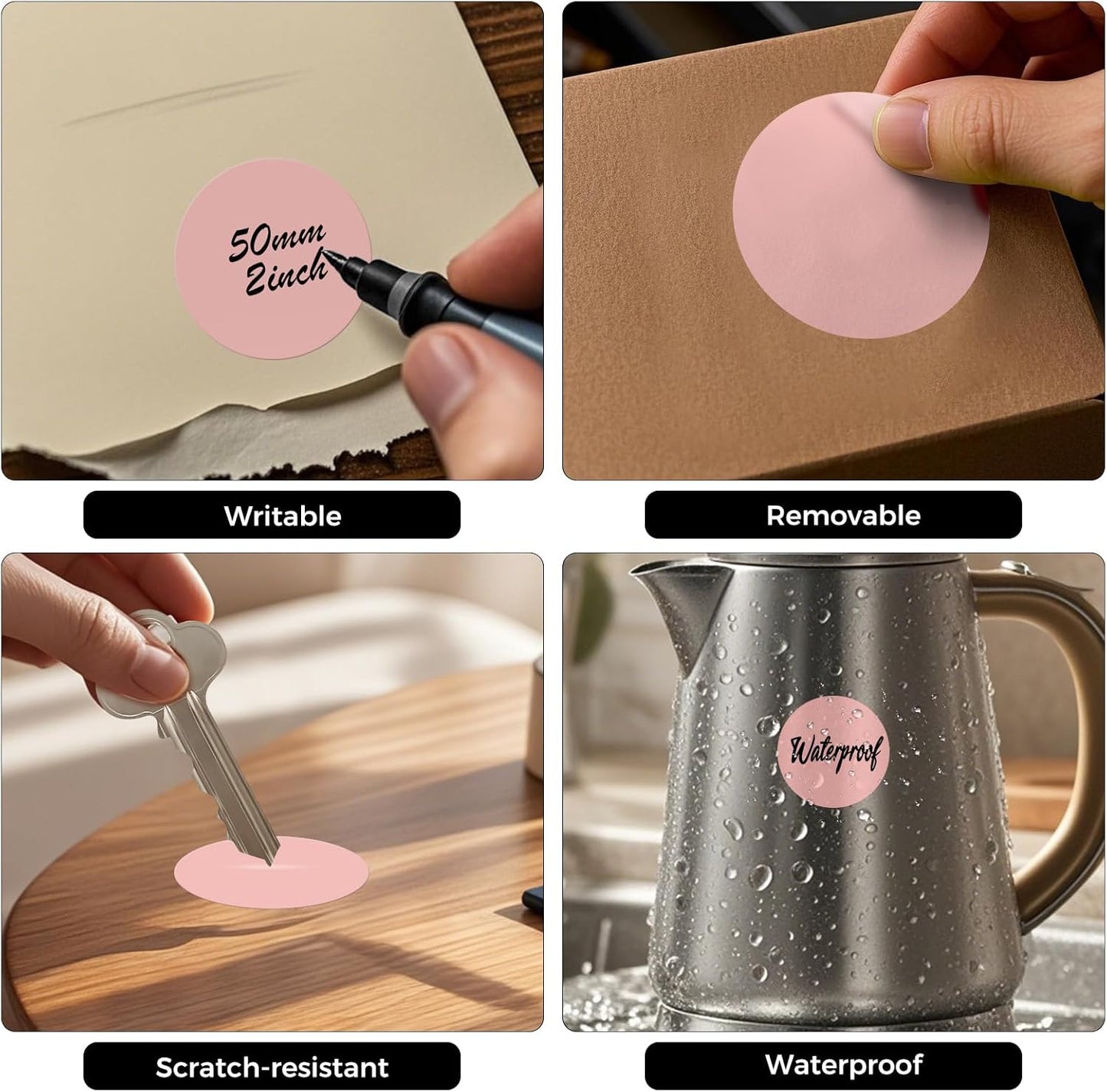 500 PCS Pink Dots Stickers 2 Inch Vinyl Color Coding Round Sticker Removable Writable Circle Labels Roll for Office Inventory Garage Yard Sale Tag