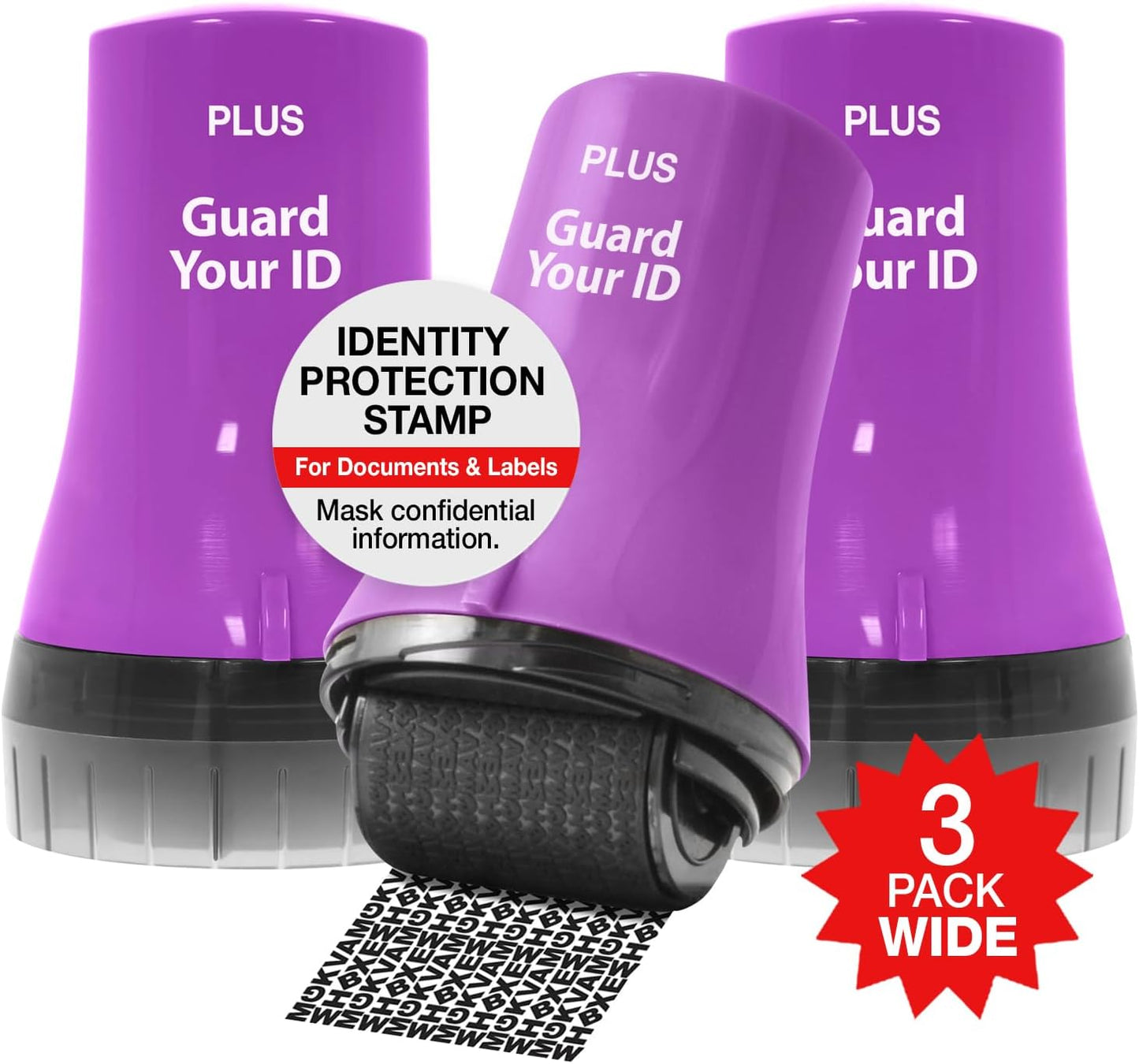 Wide Advanced Privacy Protection Roller by Guard Your ID for Bills, Mail, Address Labels (3-Pack, Purple)