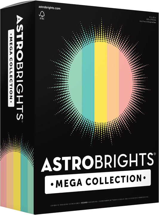 Astrobrights Mega Collection, Colored Cardstock, Punchy Pastel 5-Color Assortment, 320 Sheets, 65 lb./176 gsm, 8.5" x 11" - MORE SHEETS! (91780)