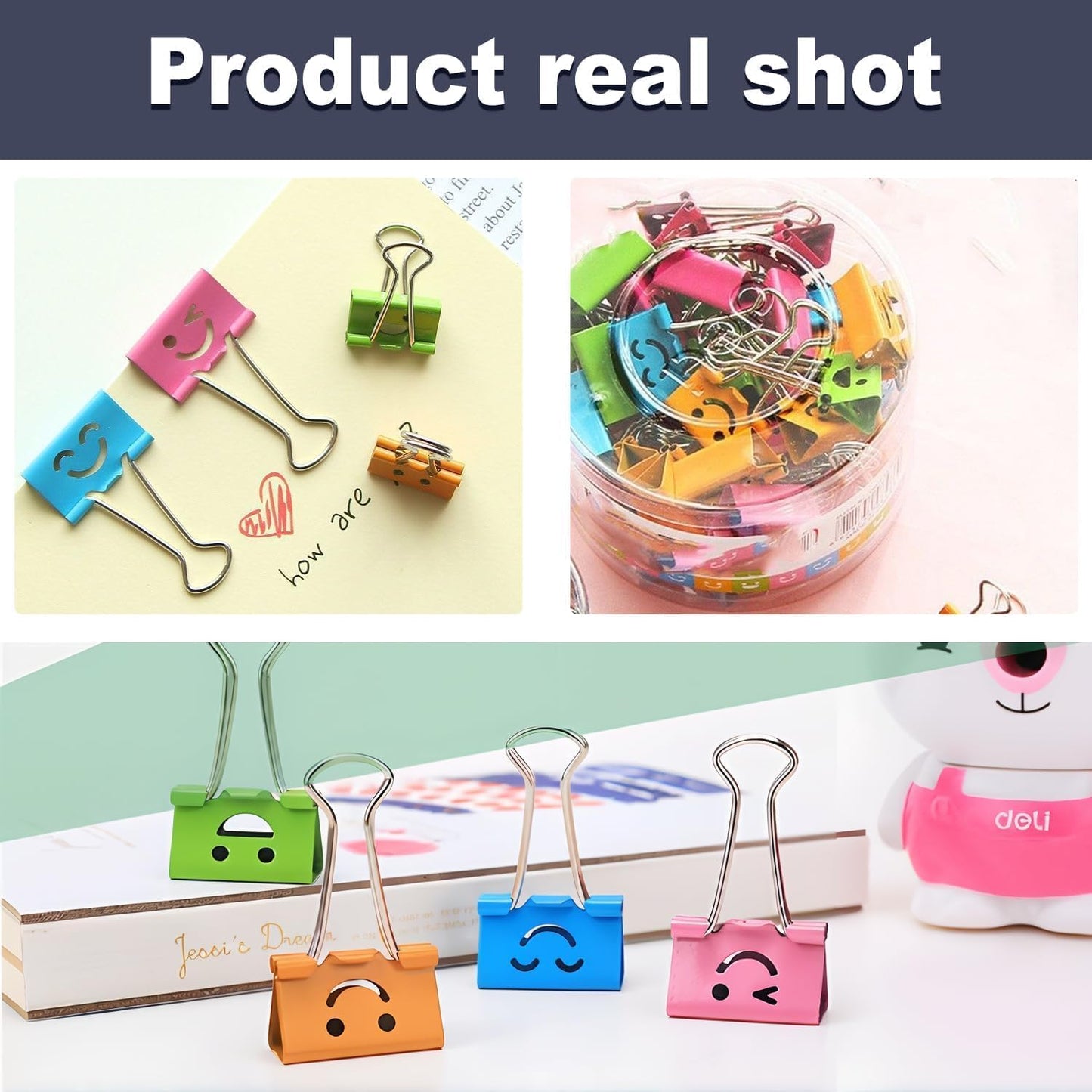 80 Pack Smiling Binder Paper Clips, Mini Metal Binder Clips for Kitchen, Send Goods from Local Warehouse, Cute Binder Clips, School Personal Document Organizing Classifying, Office, Paper Clamps