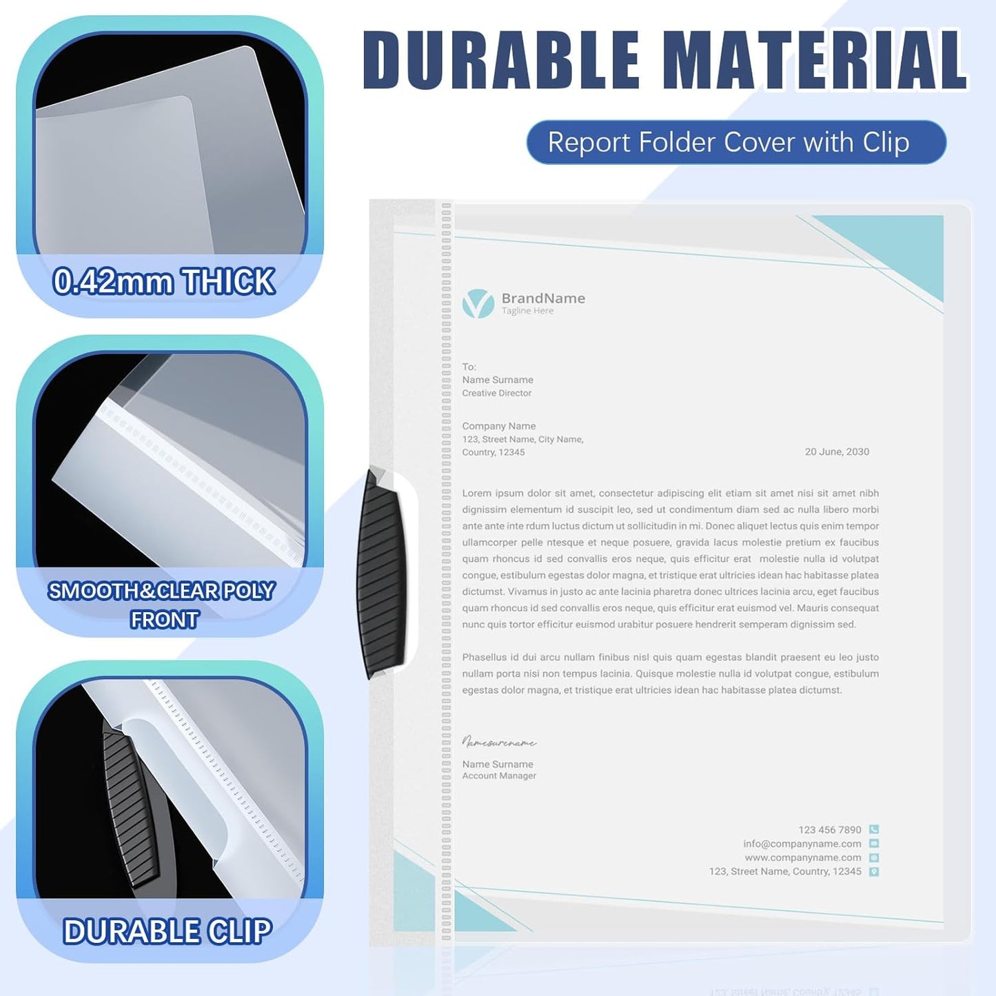 Teling 24 Pcs Clear Report Covers with Sliding Bar and Clip Presentation Folders Resume Folders for Classroom Business Files Document School Office, 9.4 x 11.8 Inches(Clear)