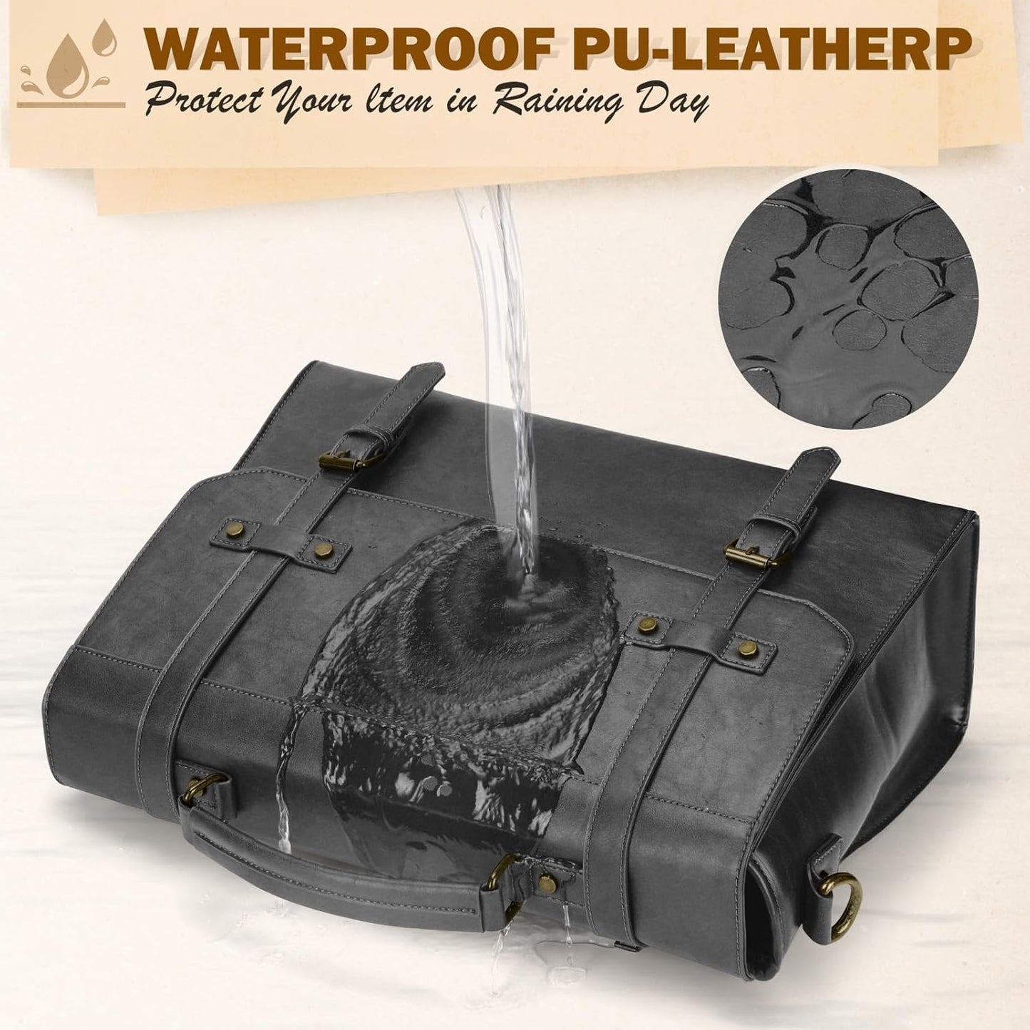 RAINSMORE Mens Messenger Bag 17 Inch Waterproof Vintage Leather Laptop Briefcase Large Laptop Bag Satchel Bag Computer Shoulder Bag for Office Business Travel College,Brown