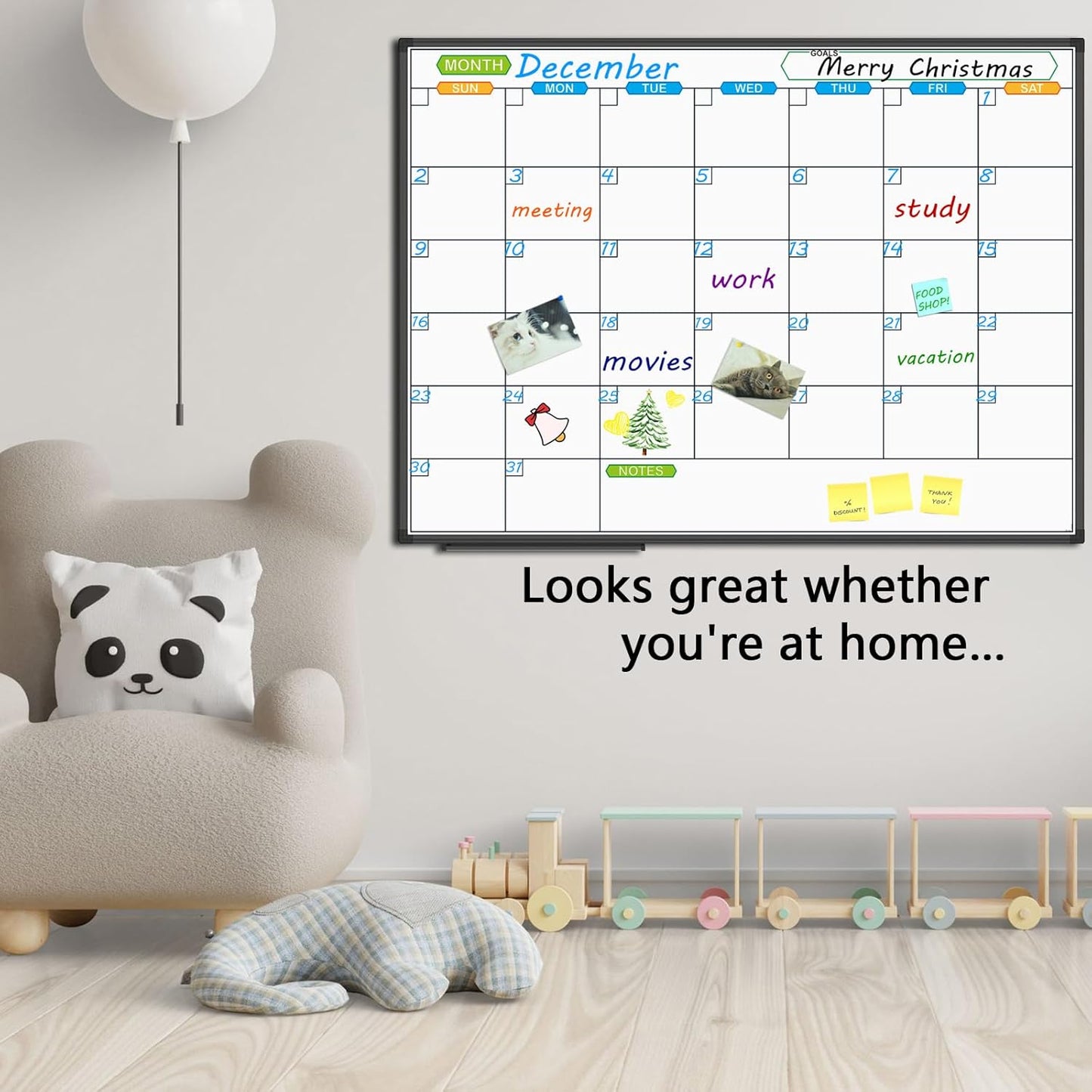 JILoffice Magnetic Dry Erase Calendar Whiteboard, 1 Month White Board Calendar Planner 48 X 36 Inch, Black Aluminum Frame Wall Mounted Board for Office Home and School