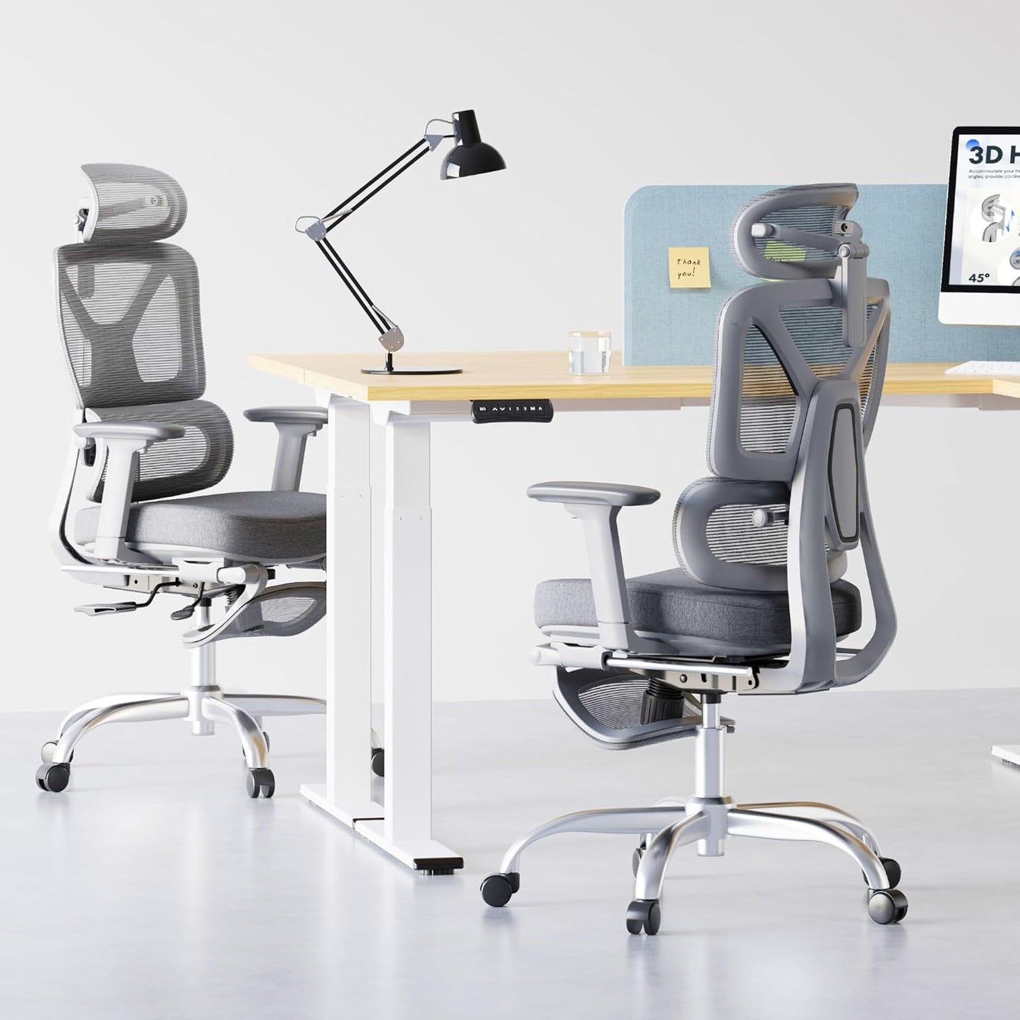 FLEXISPOT ErgoX Premium Ergonomic Office Chair with Footrest- Adjustable 3D Armrests, Dynamic Lumbar Support, Recline & Tilt Function, Mesh Seat, for Home & Office Use,Foam Grey