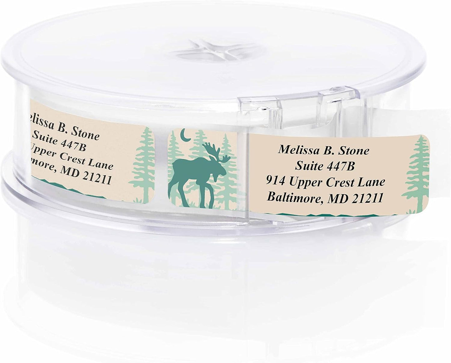 Brushed Moose Designer Rolled Address Labels with Elegant Plastic Dispenser