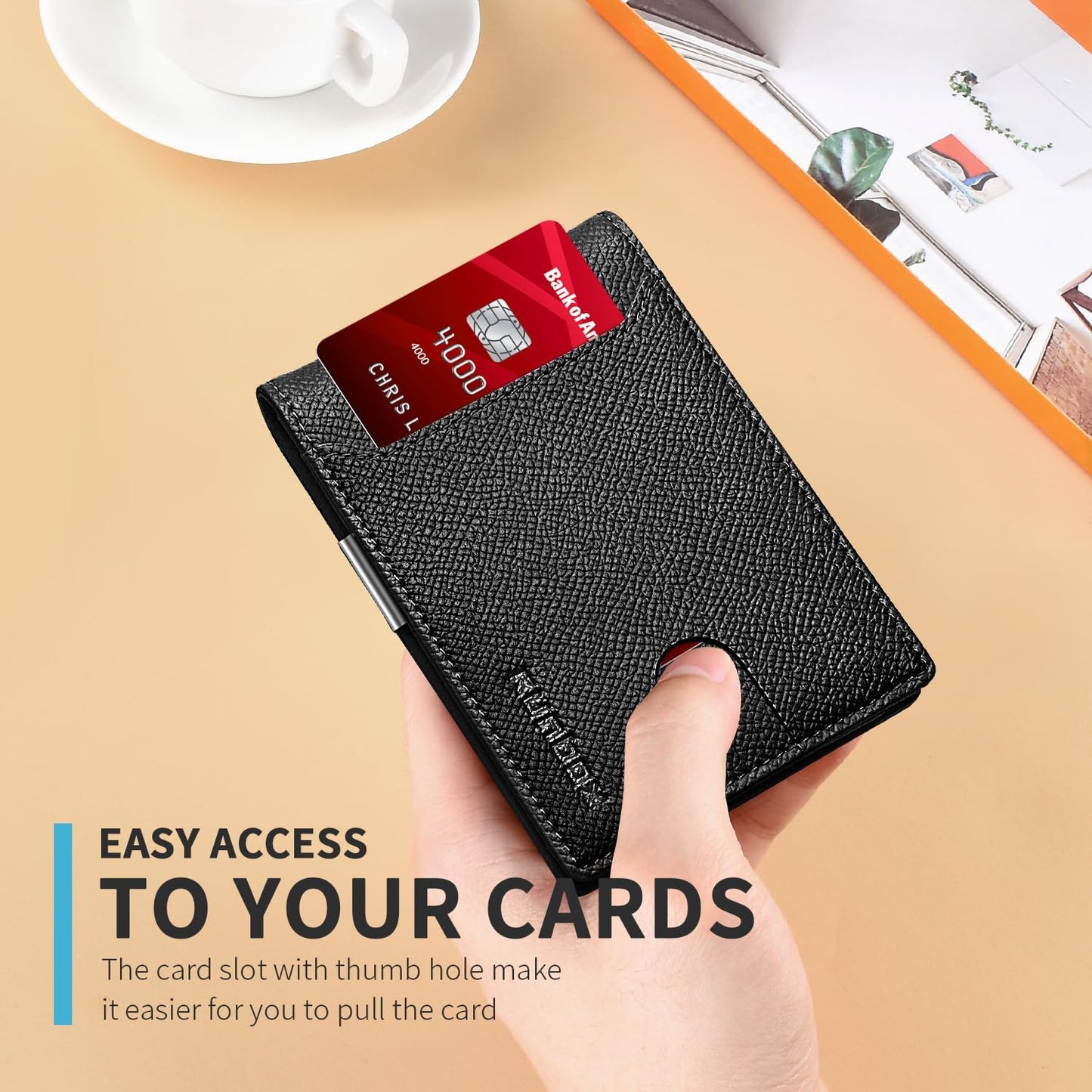RUNBOX Slim Wallets for Men - Leather Money Clip Mens Wallet - RFID Blocking Front Pocket Bifold Wallet - Thin Credit Card Holder with Gift Box