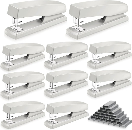 Marspark 10 Pcs Stapler for Desk Office Staplers Bulk with 6000 Staples 25 Sheet Capacity for School Office (White)