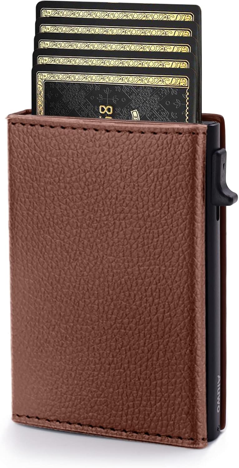 Aiuwo Wallet for Men,Mens Wallet Card Holder,Smart,Slim,Minimalist Wallet,Credit Cards Holder RFID Blocking Wallet (Card Wallet, Lichee Brown)