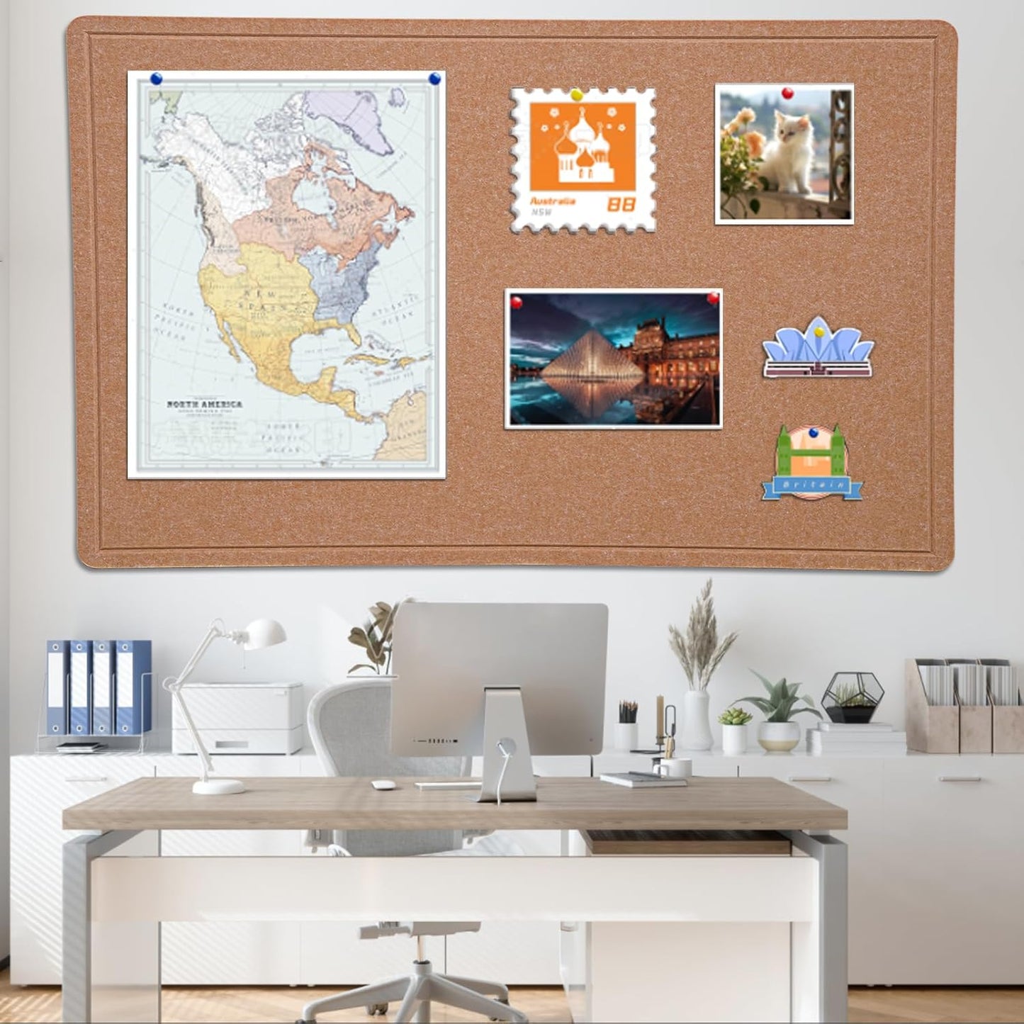 Large Bulletin Board - 72 X 48 inches Decorative Felt Pin Board - 6' x 4' Cork Board Alternative for Wall - Foldable Picture Board Self-Adhesive Prayer Board with 30 Pushpins - Ginger Yellow