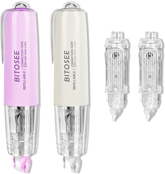Refillable Retractable Quick Dry Correction Tape,Mini Small Japan Aesthetic Cute Correction Tape, with Easy to Use Kawaii Pen Shaped Applicator,for School Office Supplies