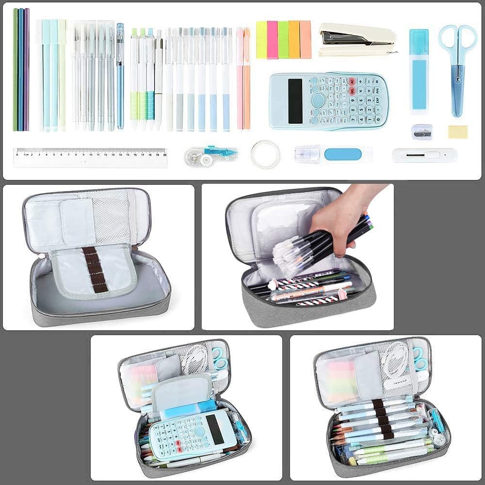 Homecube Pencil Case Capacious Pen Pencil Holder Box Makeup Pens Pouch Oxford Cloth Bag Large Storage Stationery Organizer with Zipper for School & Office - Gray