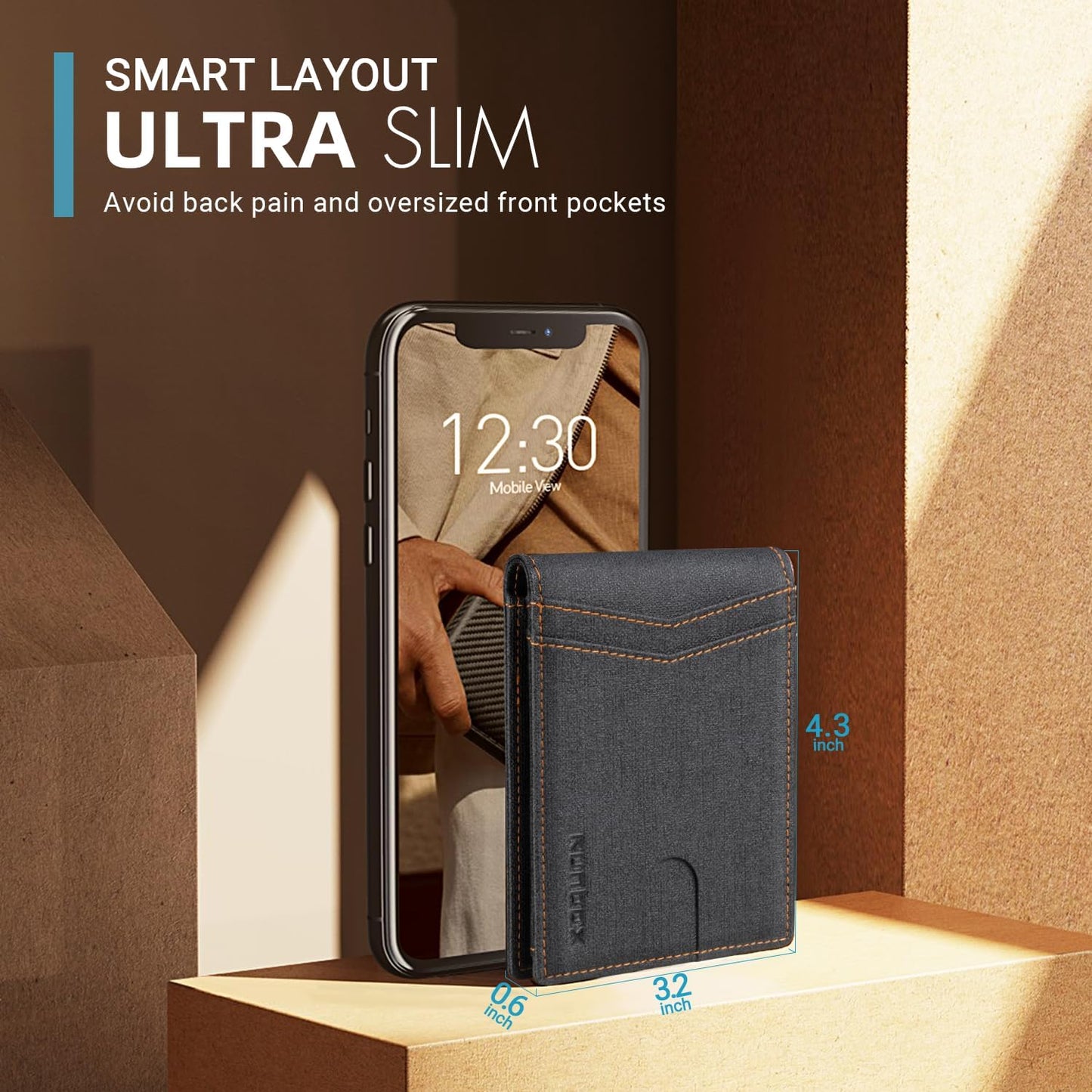 RUNBOX Wallet for Men Slim Rfid Leather 2 ID Window With Gift Box