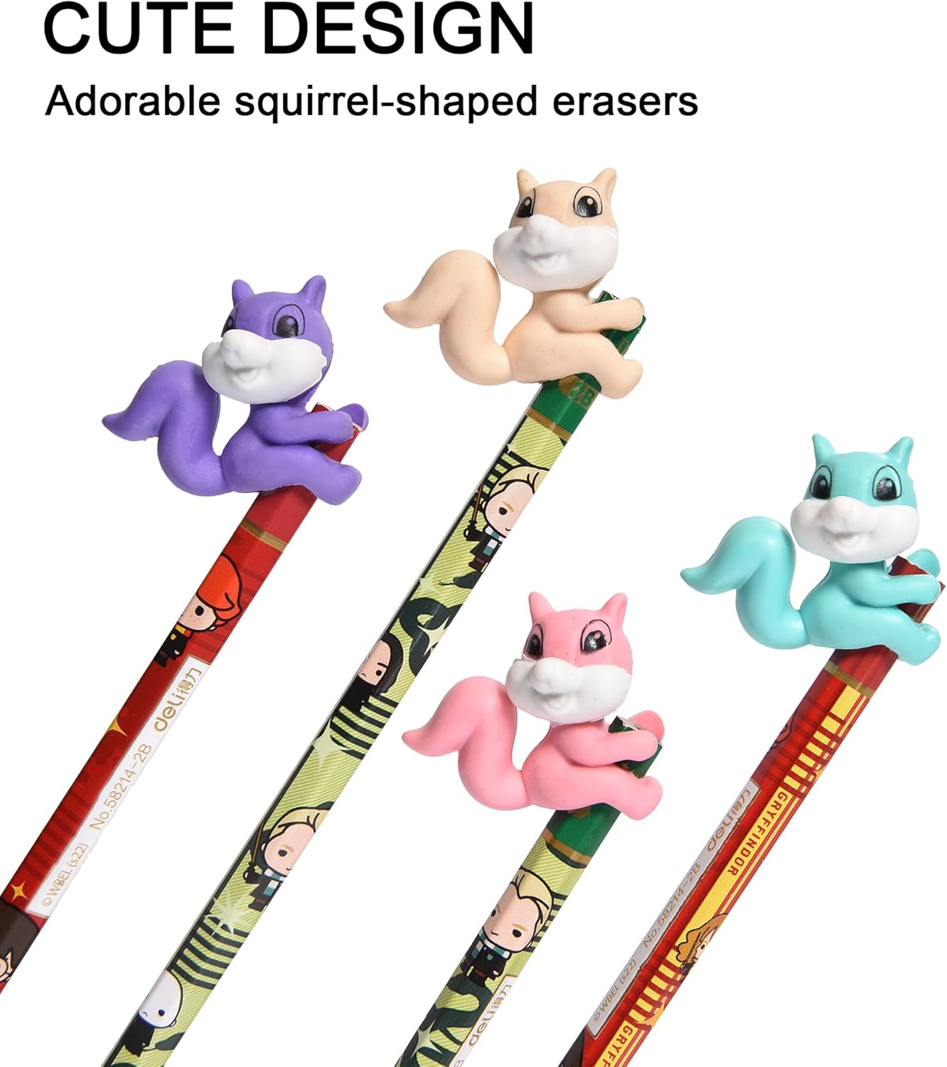 24Pcs Pencil Top Erasers for Kids, Squirrel Pencil Erasers Toppers Bulk, Cute Cap Erasers for Party Favors Classroom Rewards