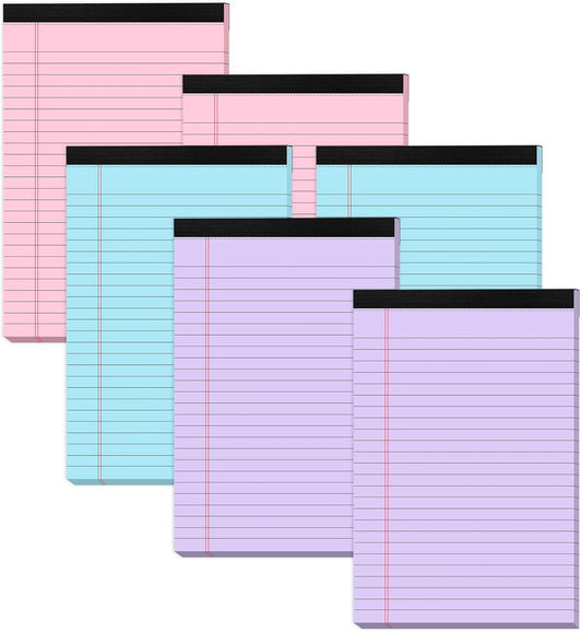 6 Pack Small Note Pads 5x8, Color Legal Pads 5x8 In, College Ruled Notepad Paper Pad with Sturdy Back, Perforated 5 x 8 Notepads Small Writing Pad Narrow Ruled Pads of Paper Notebook, Multicolor