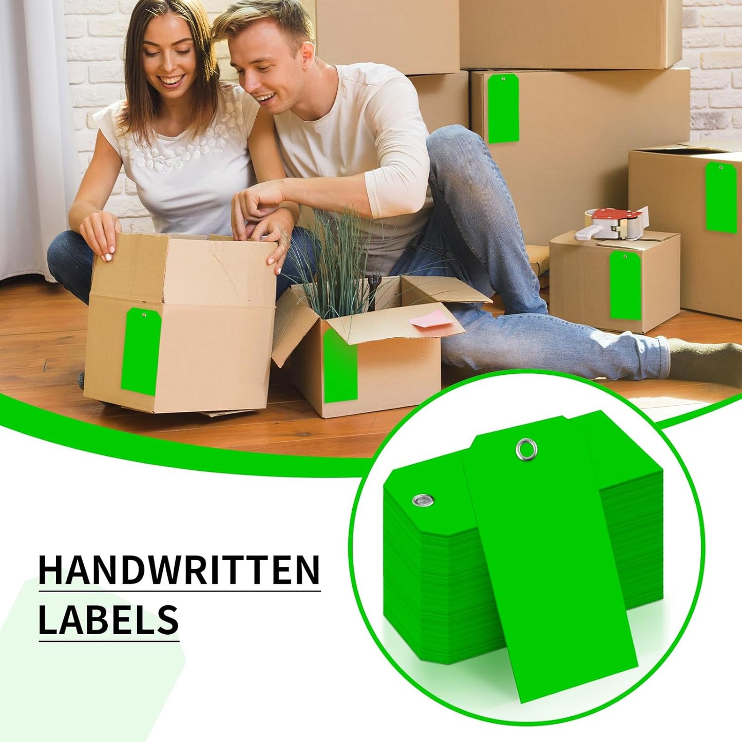 XUWAIDSGN 1000 Pieces 4 3/4" x 2 3/8" Green Plastic Shipping Tags, Waterproof, Writable, Reinforced Hole, Luggage Tags for Equipment, Car Parts