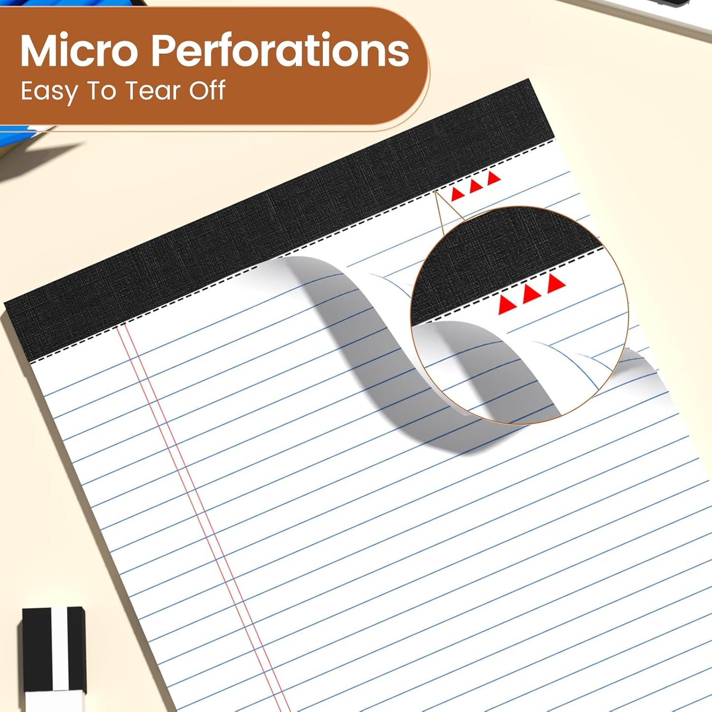 Legal Pads 8.5 X11, Narrow Ruled Notepads, 6 Pack, 50 Sheet/Pad, White Legal Pads, Tear Off Notepad, Perforated Writing Pad, Notebook Paper College Ruled, Notepads for Office Home School, Notepad
