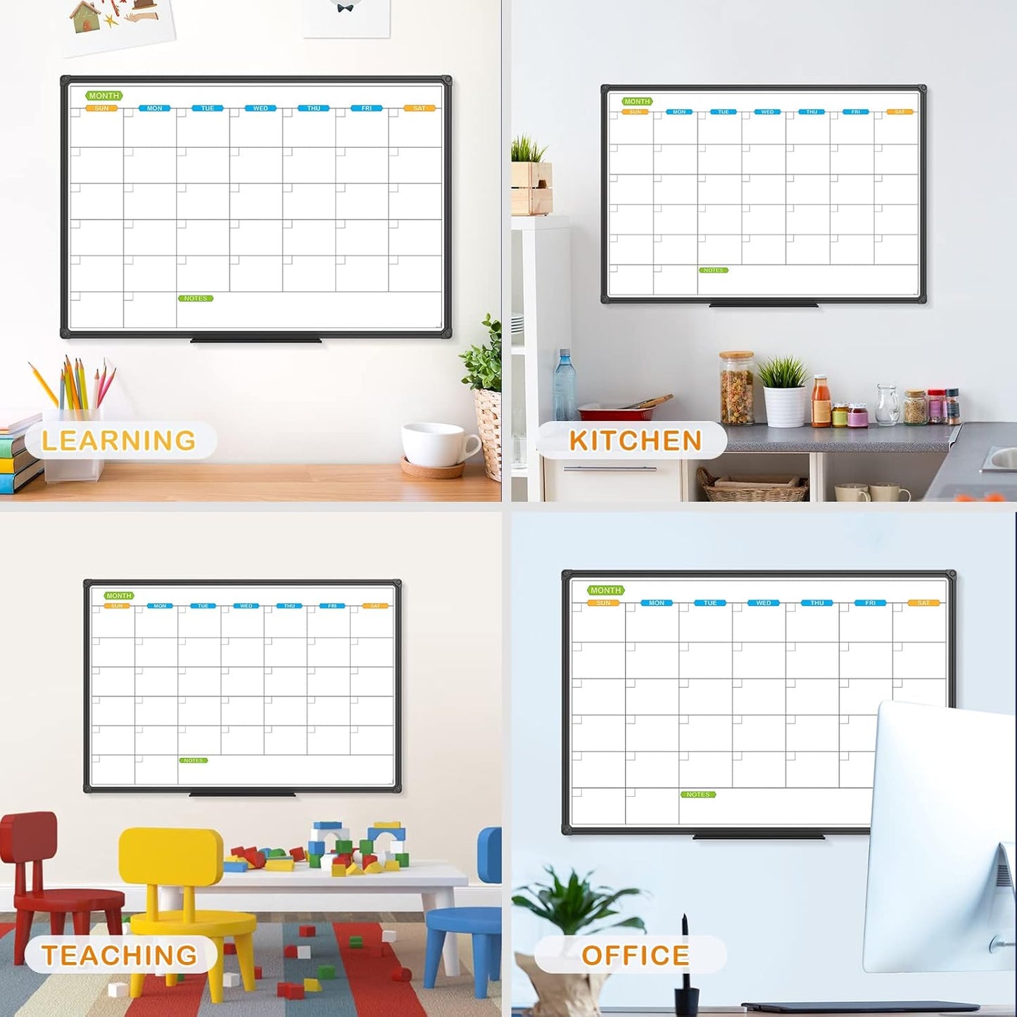 JILoffice Dry Erase Calendar Whiteboard - Magnetic White Board Calendar Monthly 36 X 24 Inch, Black Aluminum Frame Wall Mounted Board for Office Home and School