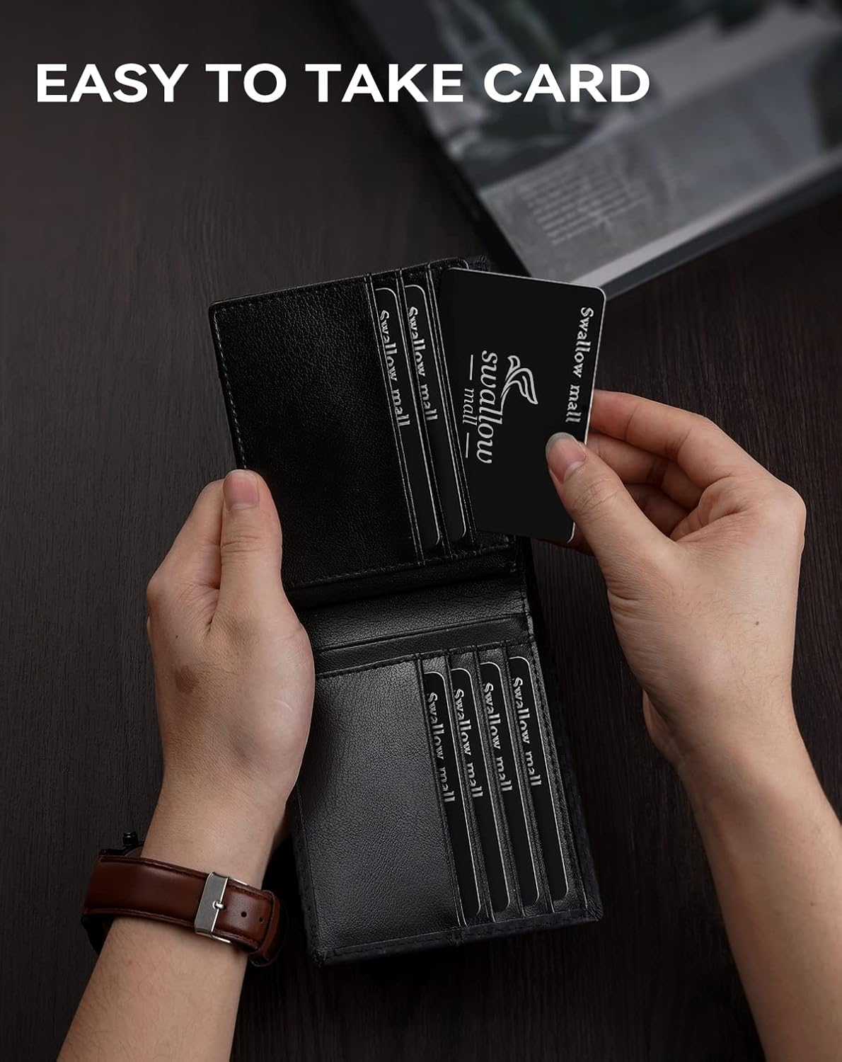 Swallowmall Mens Wallet Rfid Blocking Leather Wallet for Men Bifold Wallet Leather with 1 ID Window 16 Card Slot