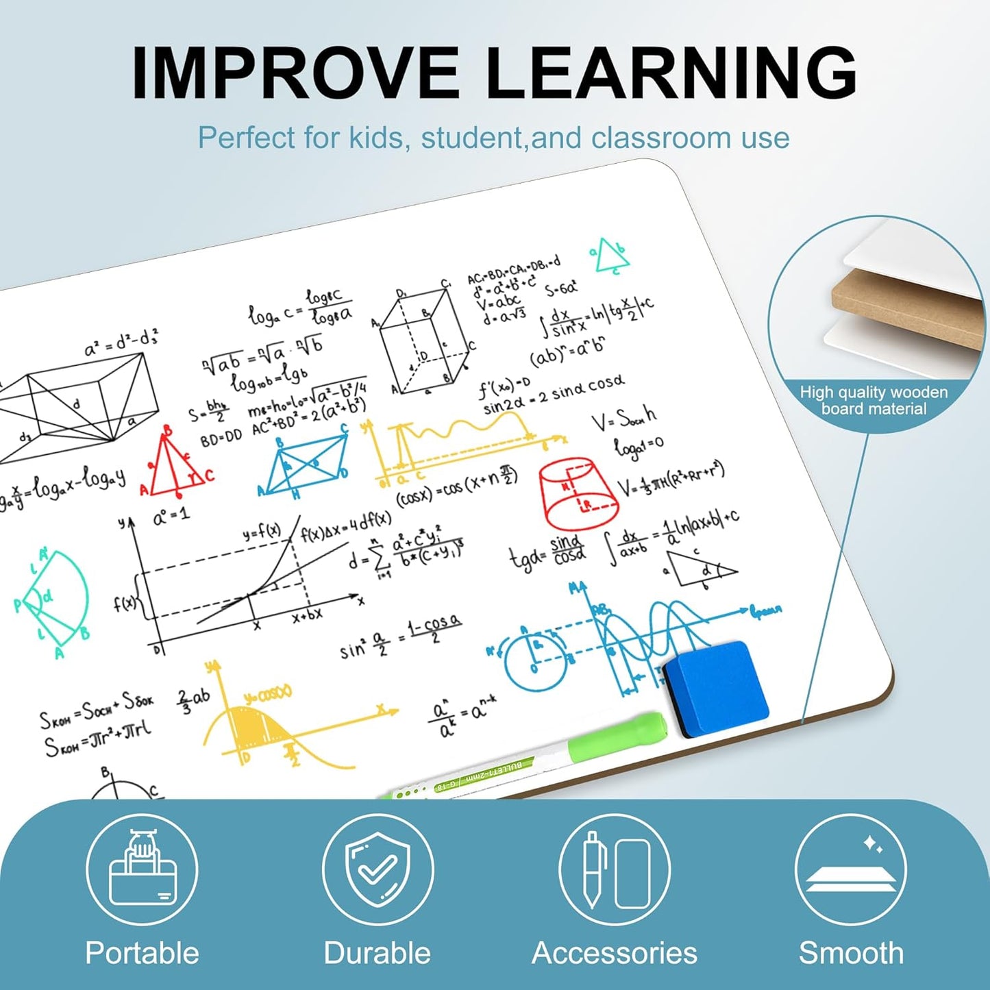 Small White Board Dry Erase 6 Pack Classroom Pack,9"x12"Double Sided Personal Mini Whiteboard for Students School,Portable White Boards Lapboards Including Dry Erase Erasers and Markers