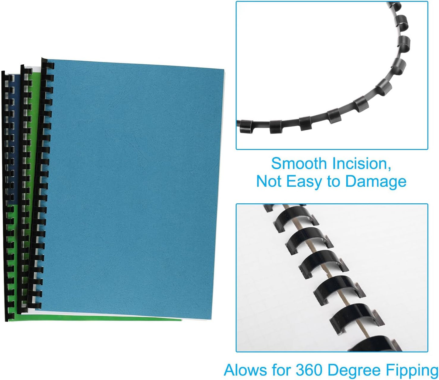 PATIKIL 10mm (3/8") Plastic Binding Combs, 50 Pcs 21 Rings Comb Binding Spines 60 Sheet Capacity Letter Size for Binding Paper Sheets, Blue