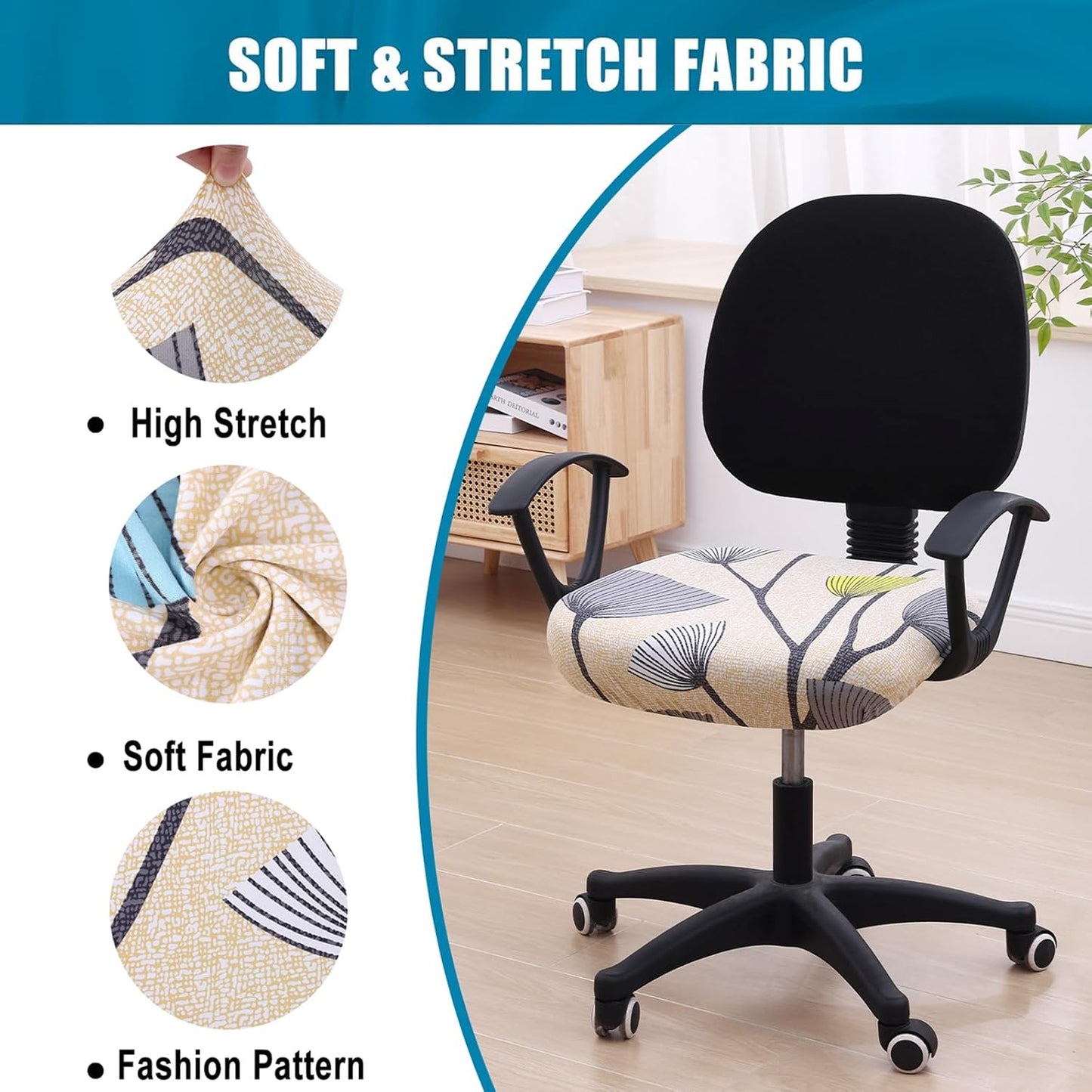 Smiry Printed Office Computer Chair Seat Covers, Stretch Fit Universal Desk Rotating Chair Cover Washable Removable Seat Cushion Protectors - Yellow and Grey