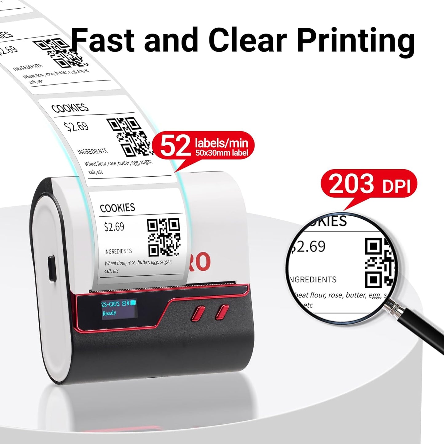 ORGBRO Z3 Label Maker Machine with Tape, 3 Inch Bluetooth Thermal Label Printer, Portable Sticker Printer for Small Business, Office, Home Organization, Barcode, Address, Compatible with Phones & PC