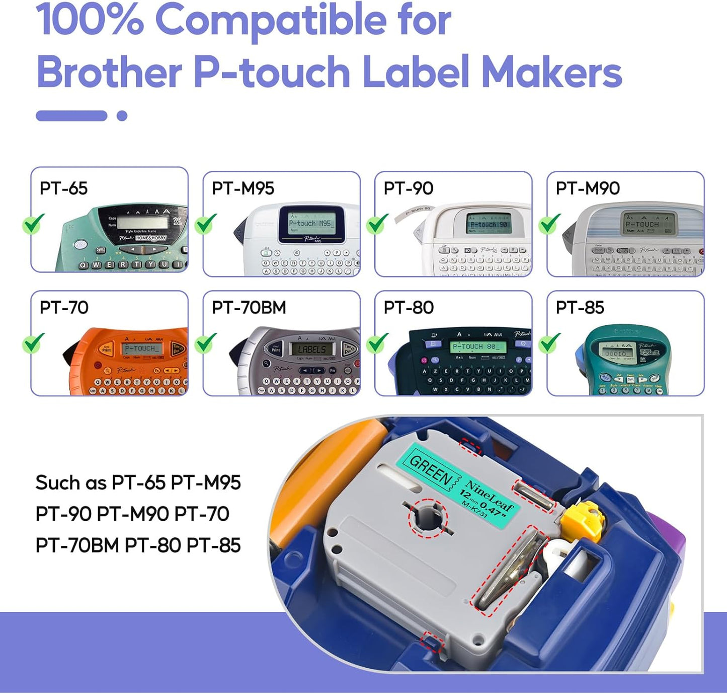 NineLeaf 4 Pack Compatible for Brother P-Touch M Tape M-K731 M-K731S MK731 M731 12mm 0.47'' Black on Green Label Tape for PT-70BBVP PT-70BMH PT-70HK PT-70HOL PT-70HOT Label Maker