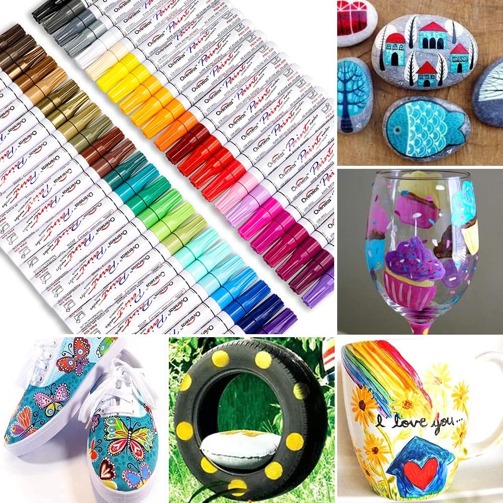 Paint Marker Pens - 24 Color Permanent Oil Based Markers, Medium Tip, Quick Dry and Waterproof Assorted Color Paint Pens for Metal, Wood, Plastic, Stone, Mugs, Canvas, Glass, Art Craft