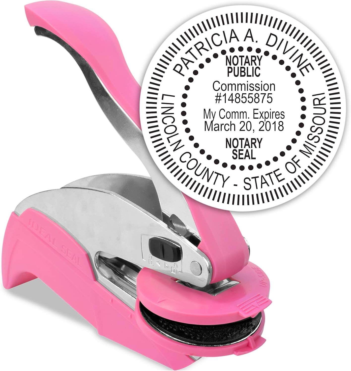 MaxMark Notary Seal Round Pink Embosser for Missouri State - Includes Gold Burst Seal Labels (50 Count)