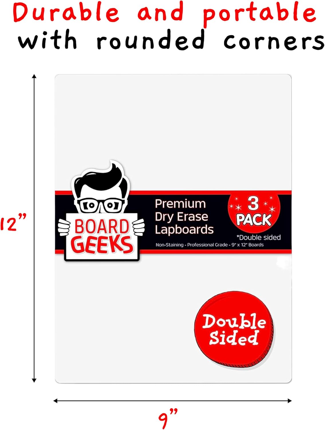 Mini Dry Erase Board for Kids, 3-Pack - 9x12-Inch Small White Boards for Students and Teachers - Double-Sided, Portable, and Easy-to-Clean Writing Boards for Classroom, Office, or Home