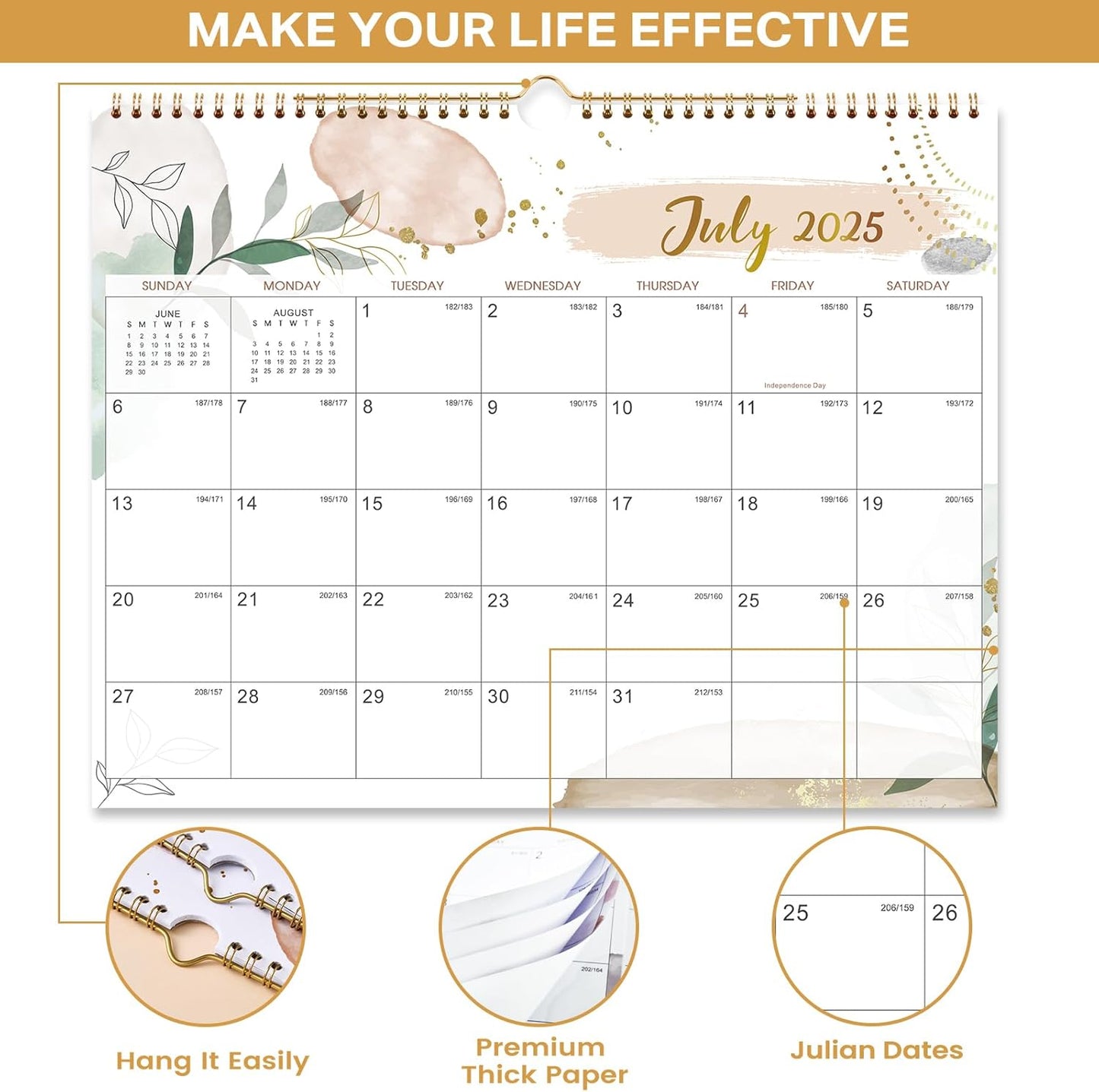 Wall Calendar 2025-2026 – Calendar 2025-2026, 11.5 x 15 In, July 2025 - December 2026, 18 Monthly Calendar, Large Block with Julian Dates, Thick Paper, Holidays, Hanging Hook, Twin-wire Binding