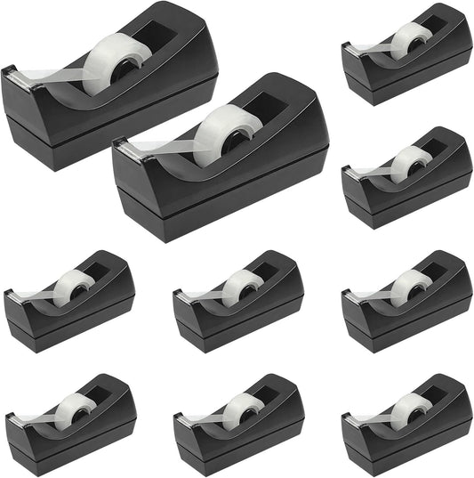 10 Pack Desktop Tape Dispenser Bulk Black Tape Roll Dispenser Non Skid Base Desk Tape Holder for Office School Home (Tape Not Included)
