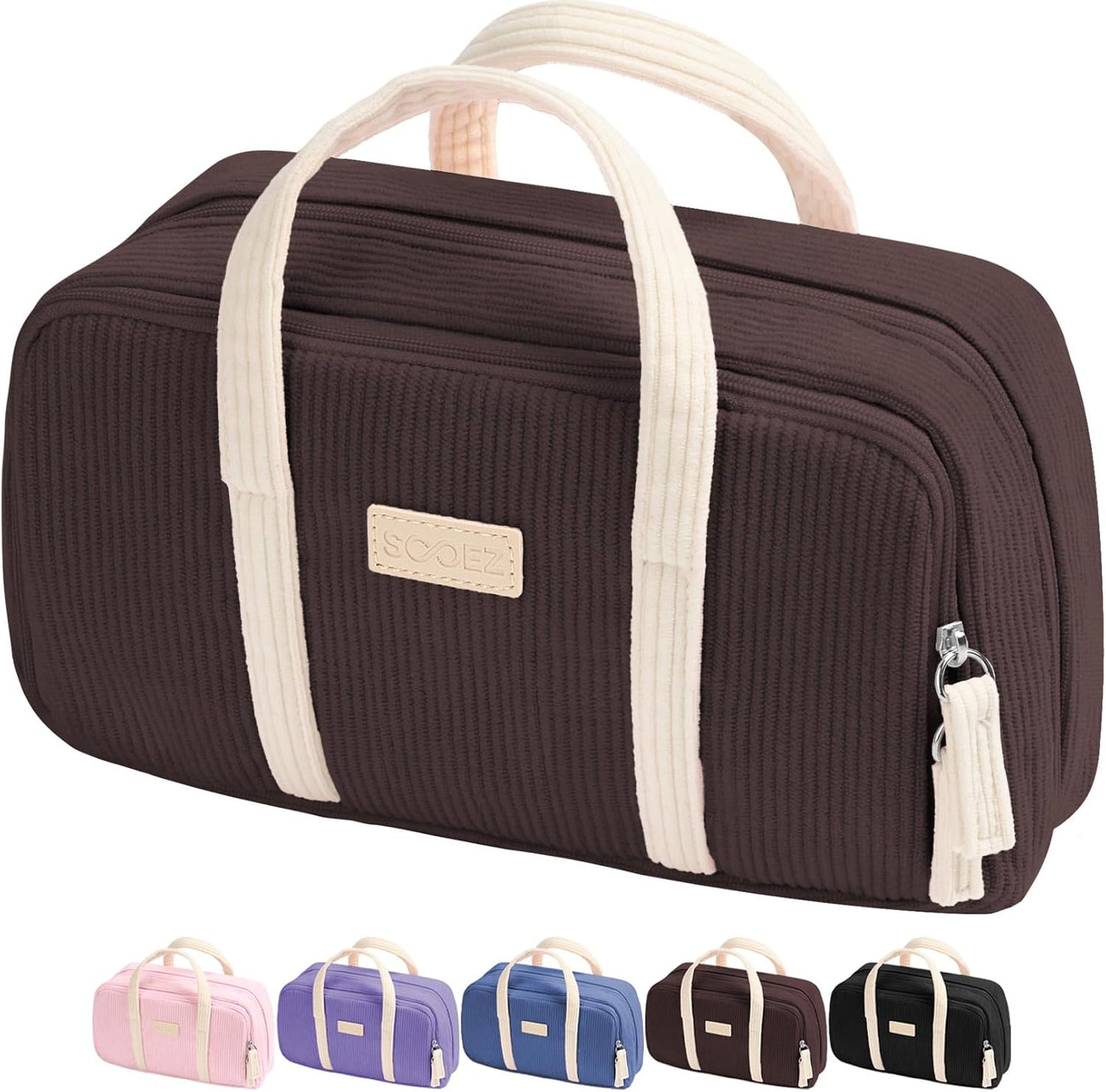 Sooez Large Pencil Case Pouch, Extra Big Pencil Bag with 5 Compartments, Pen Case Wide Opening, Soft Corduroy Pen Bag Organizer with Zipper, Cute Aesthetic School Supplies for Teen Girls, Brown