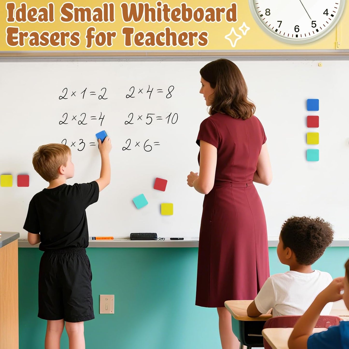 24 pcs Strong Magnetic Whiteboard Erasers - Mini Dry Erase Erasers, Small Chalkboard Cleansers Wiper for Kids and Teachers Classroom Must Haves School Supply Home and Office, Square