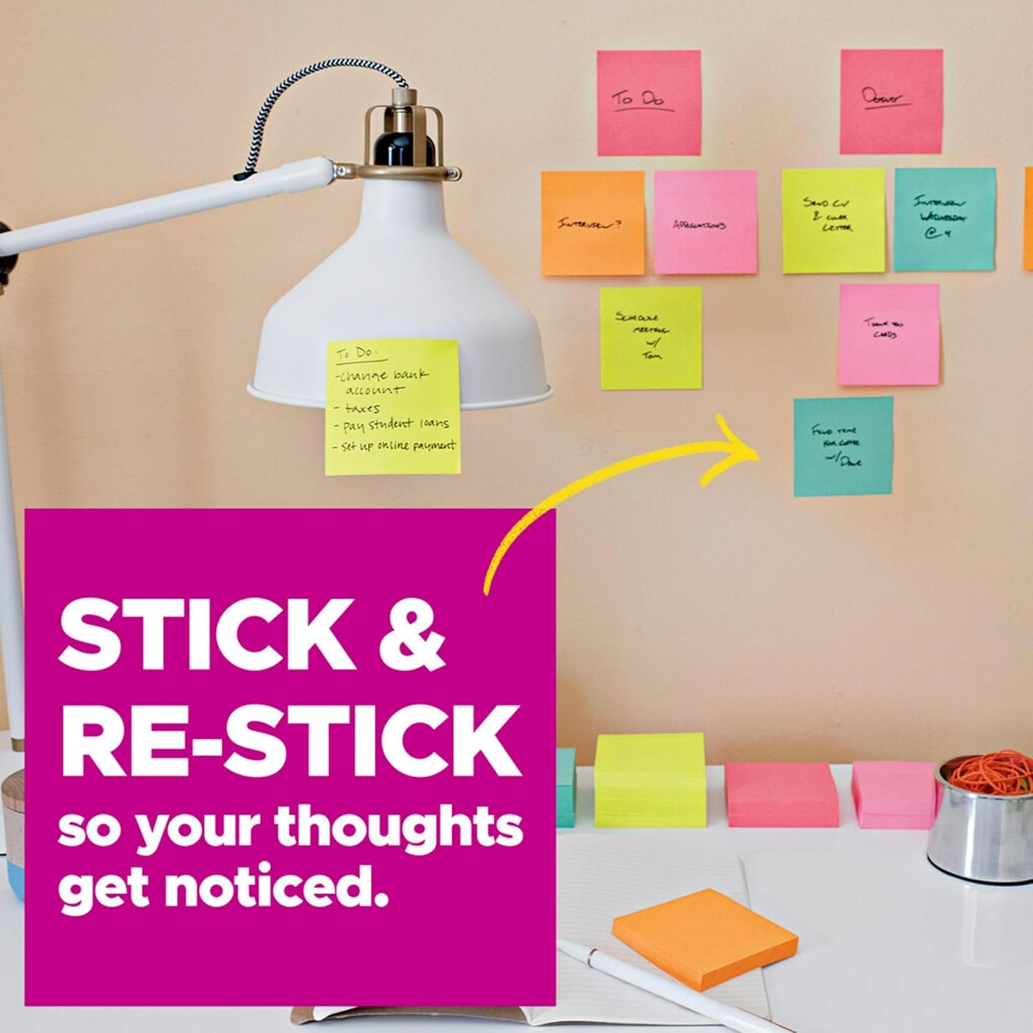 Post-it Super Sticky Notes, Assorted Bright Colors, 3x3 in, 15 Pads/Pack, 45 Sheets/Pad, 2X The Sticking Power, Recyclable, Multi-Color