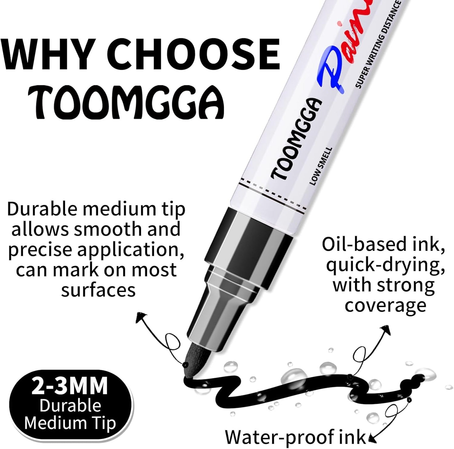 White and Black Permanent Markers Paint Pens - 6 Pack Oil Based Paint Markers, Medium Tip, Quick Drying Pens for Wood, Metal, Rock Painting, Mugs, Canvas, Clothes, Plastic Marking