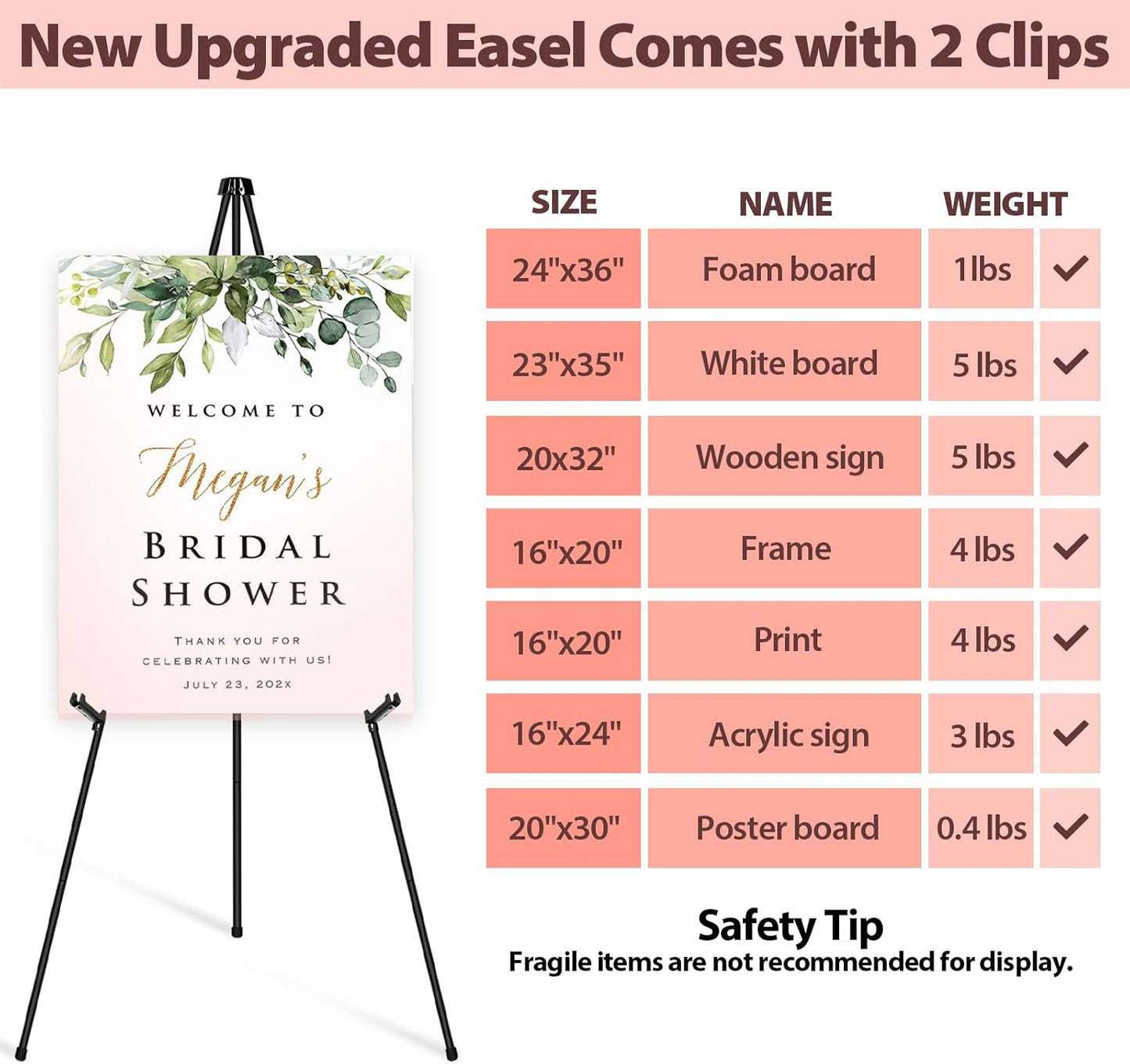 Black Easel Stand for Wedding Signs, Posters & Paintings - 63" Adjustable Portable Display Easel for Welcome Signs, Art Canvas, Pictures - Folding Tripod Stand with Carry Bag (1 Pack)