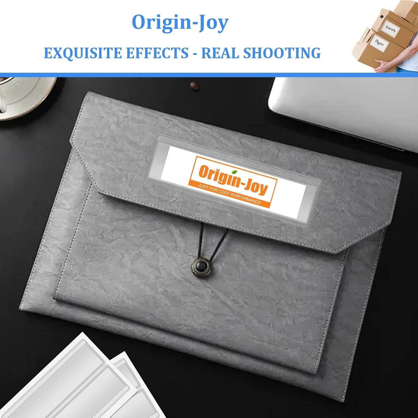 Origin-Joy 35 PCS Self Adhesive Index Card Pockets with Top Open, Clear Plastic Label Holder for Cards of Note, Library and Business, Adhesive Label Pockets & Card Holder (8 x 2.5 inch)