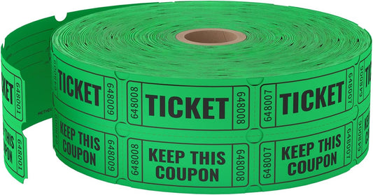 2000 Methdic Green Raffle Tickets (4 Color Selection), Double Roll, Ticket for Events, Entry, Class Reward, Fundraiser & Prizes