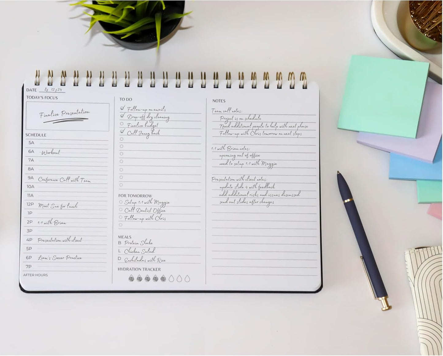 Undated Daily Planner | 8.25” x 11.75” Work To-Do Notebook | ADHD Academic Organizer | Multi-Layout | Men and Women Planner | College Supplies | Navy | Landscape Layout