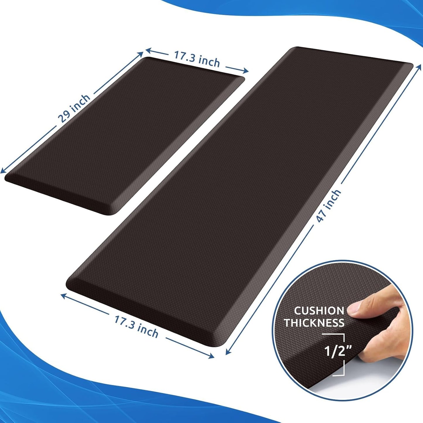 KitchenClouds 2PCS Kitchen Rugs Cushioned Anti-Fatigue Non-Slip Waterproof Kitchen Mat Comfort Foam Standing Mat for Floor Office Sink Laundry (Chocolate)