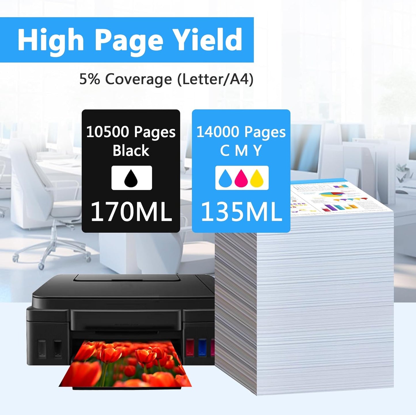 LCL GI-26 GI26 Ink Bottles Replacement for Canon 26 GI26 GI-26 Ink Refill Bottles Compatible with Canon MAXIFY GX7021 GX6021 GX7020 GX6020 GX5020 GX4020 GX3020 Printer (4-Pack,KCMY)