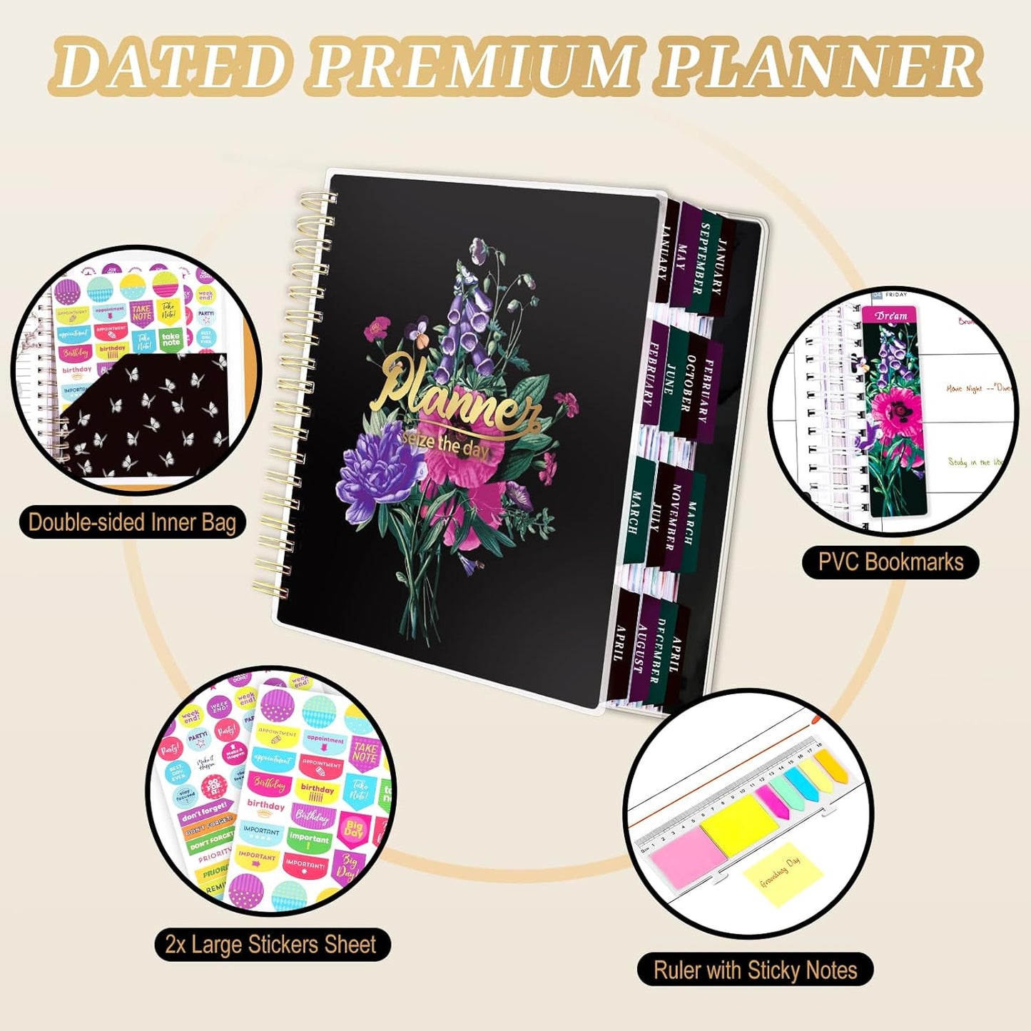 Planner 2025-2026, 18 Months Large Academic Daily Weekly Monthly Planner Organizer, July. 2025 - Dec. 2026, 8.5x9.8" Agenda with Page Tabs, Separator Page, Pocket Folder, Bookmark, Stickers & Sticky Note Set