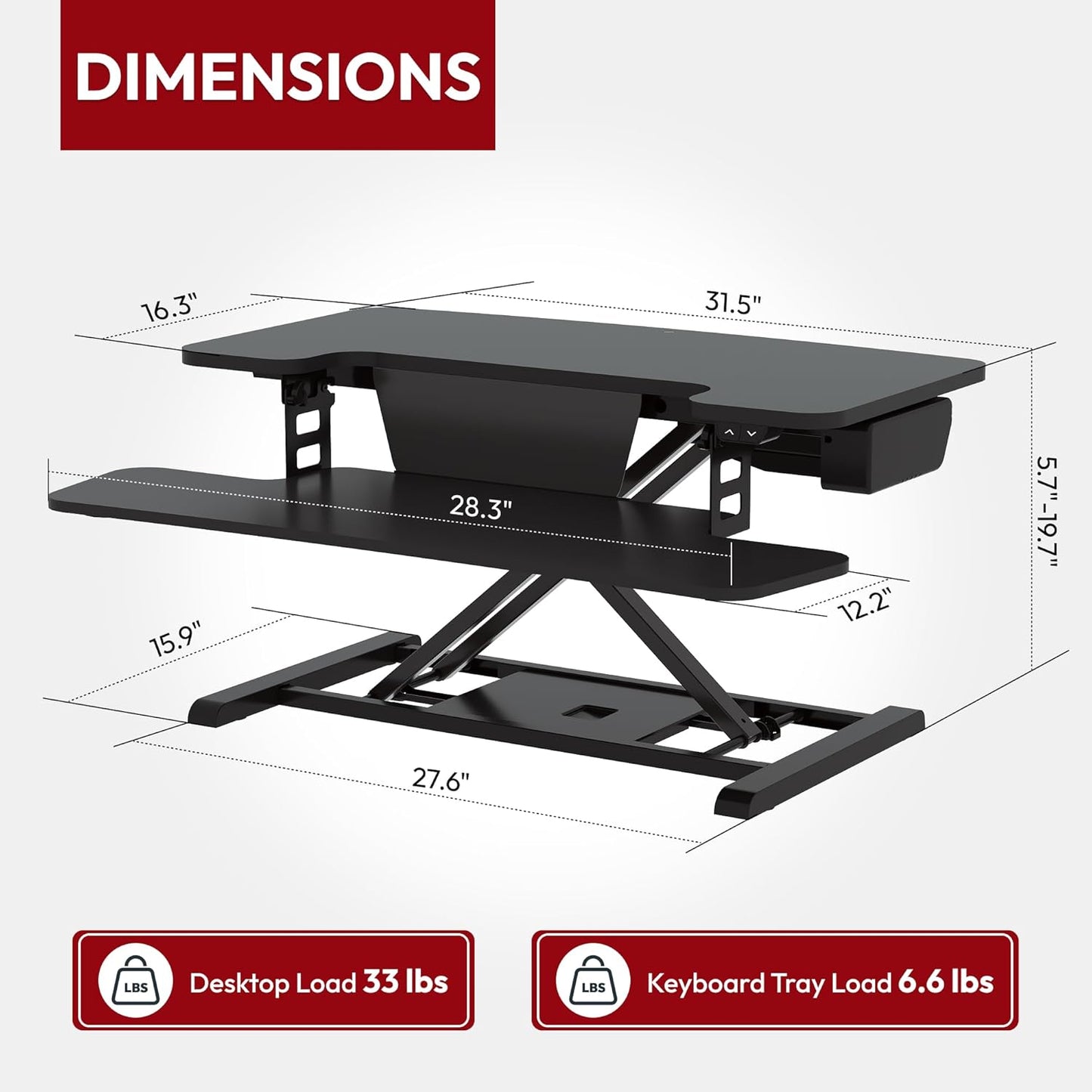 SANODESK 32" Electric Standing Desk Converter,Height Adjustable Riser for Office Home, Monitor and Laptop Workstation with Large Keyboard Tray,Black Color