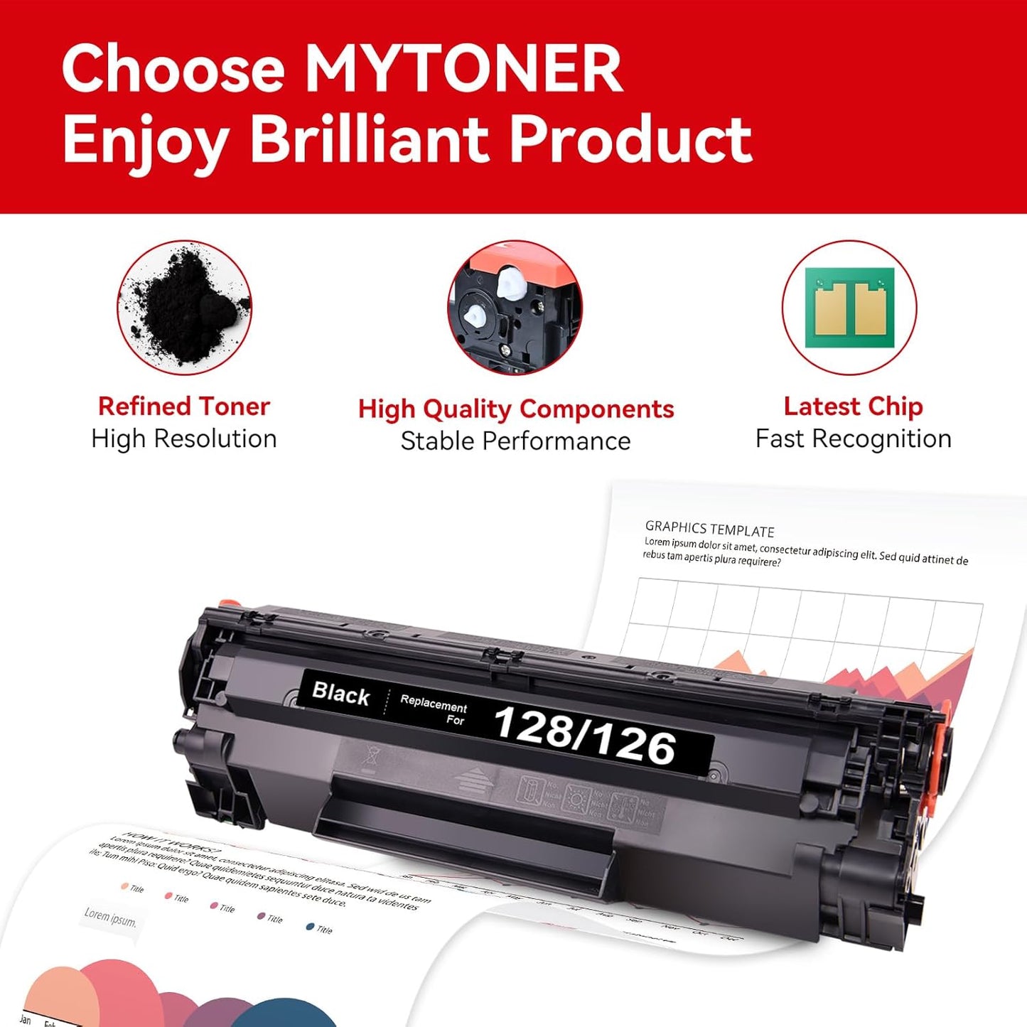 MYTONER 126 128 Black Toner Cartridge Compatible Replacement for Canon 128 126 CRG-126 CRG-128 for imageCLASS D530 D550 MF4770N MF4880DW MF4890DW LBP6230DW MF4570DN Faxphone L100 L190 Printer (2 Pack)