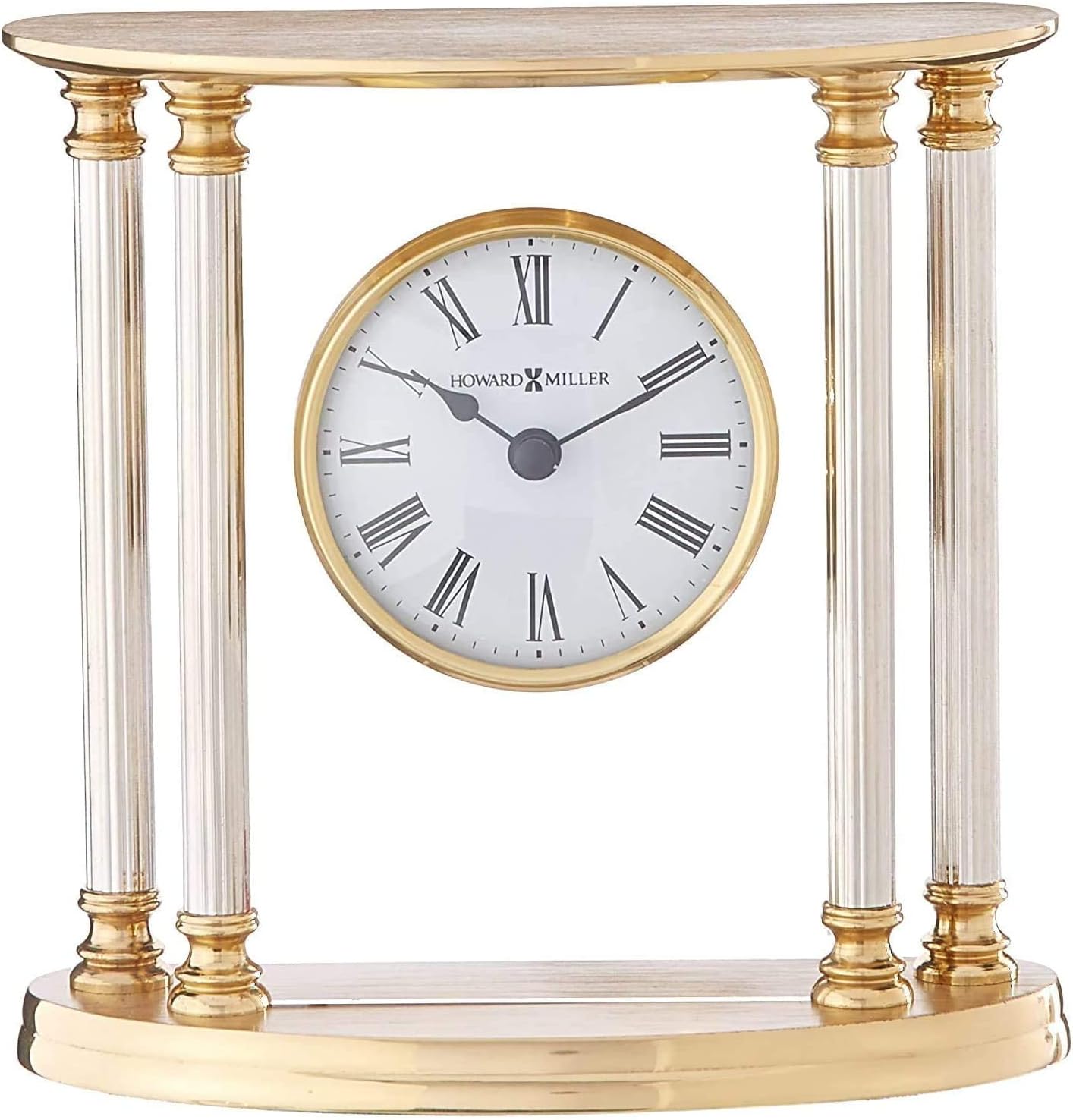 Howard Miller New Orleans Tabletop Clock – Elegant Brass Accent Clock with Palladium Plated Fluted Columns Quartz Movement Traditional Design for Office Mantel & Home Decor